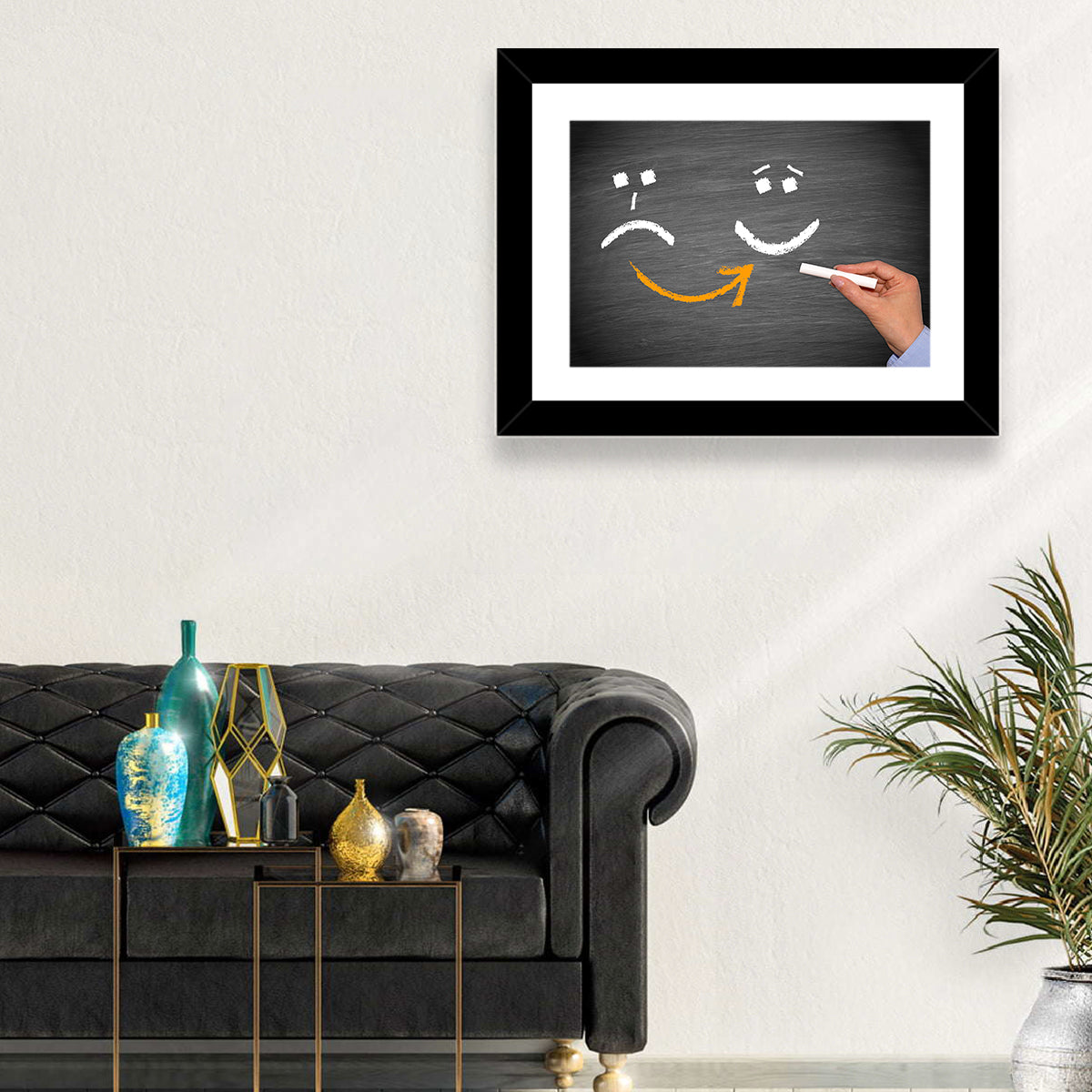 Chalkboard Mood Shift Smiley Arrow Wall Art in a room, landscape