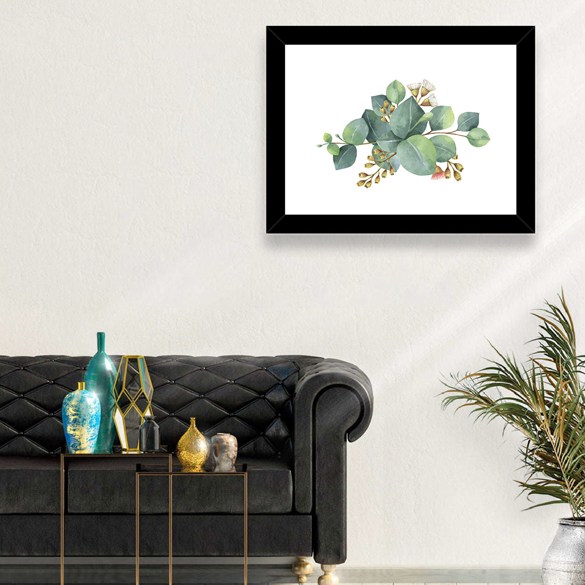 Eucalyptus Leaves with Pink Blossom Wall Art