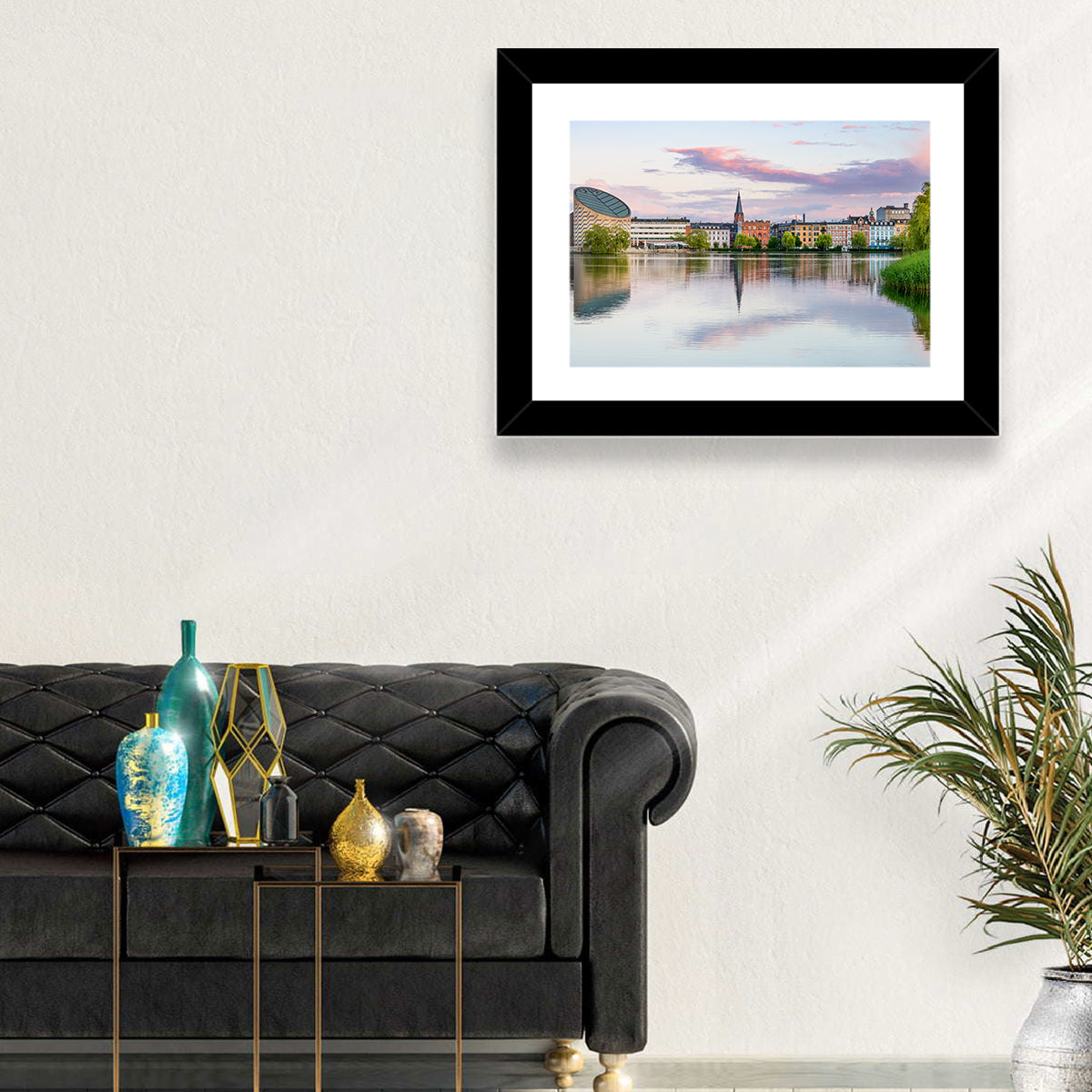Copenhagen Lake at Sunset Wall Art in a room, landscape