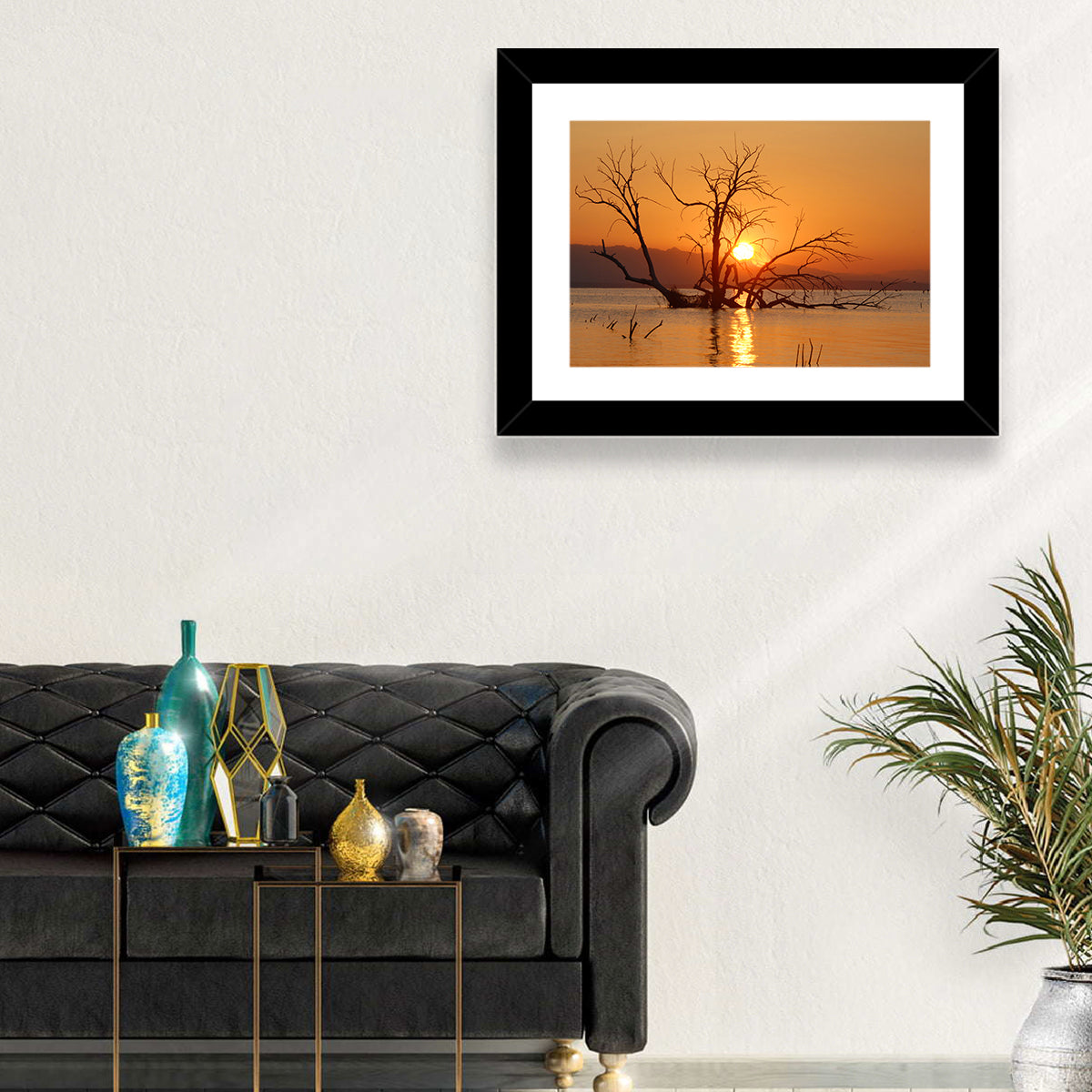 Salton Sea Sunrise Wall Art in a room, landscape