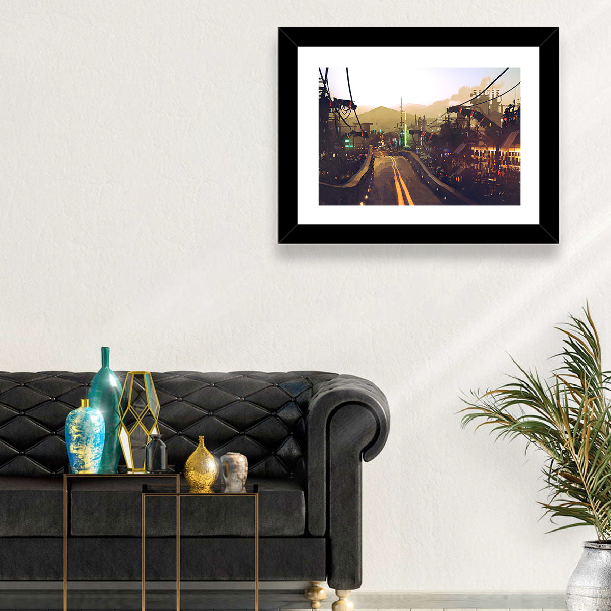 Futuristic Highway at Dusk Wall Art in a room, landscape