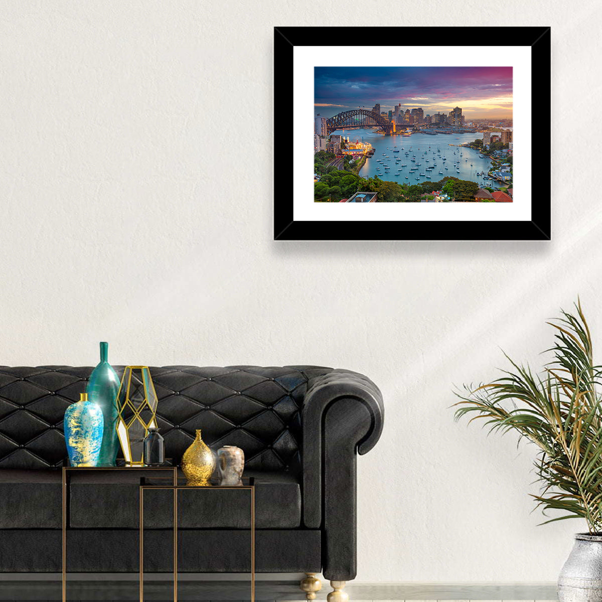 Sydney Harbour Sunset Wall Art in a room, landscape