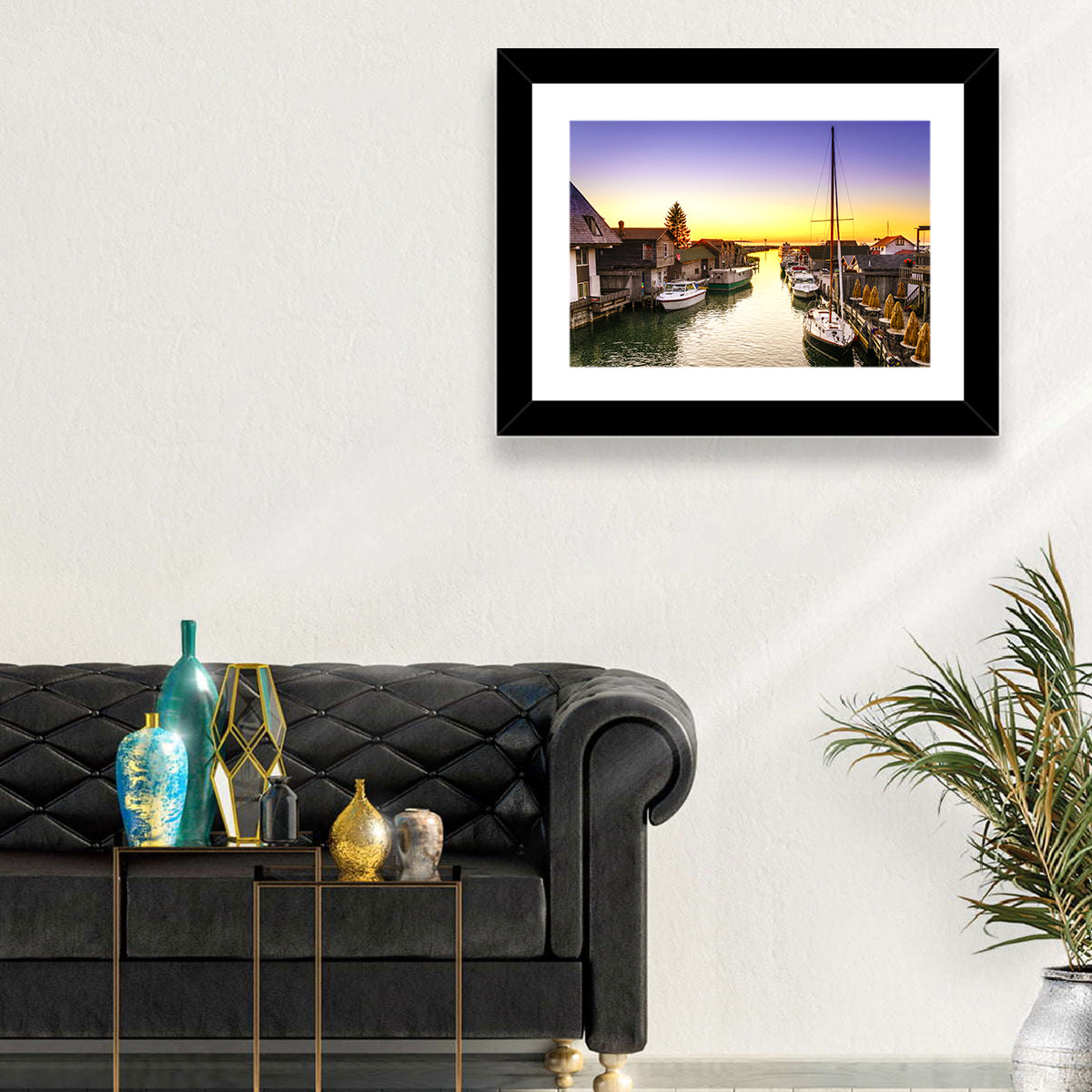 Leland Fishtown Sunset Wall Art in a room, landscape