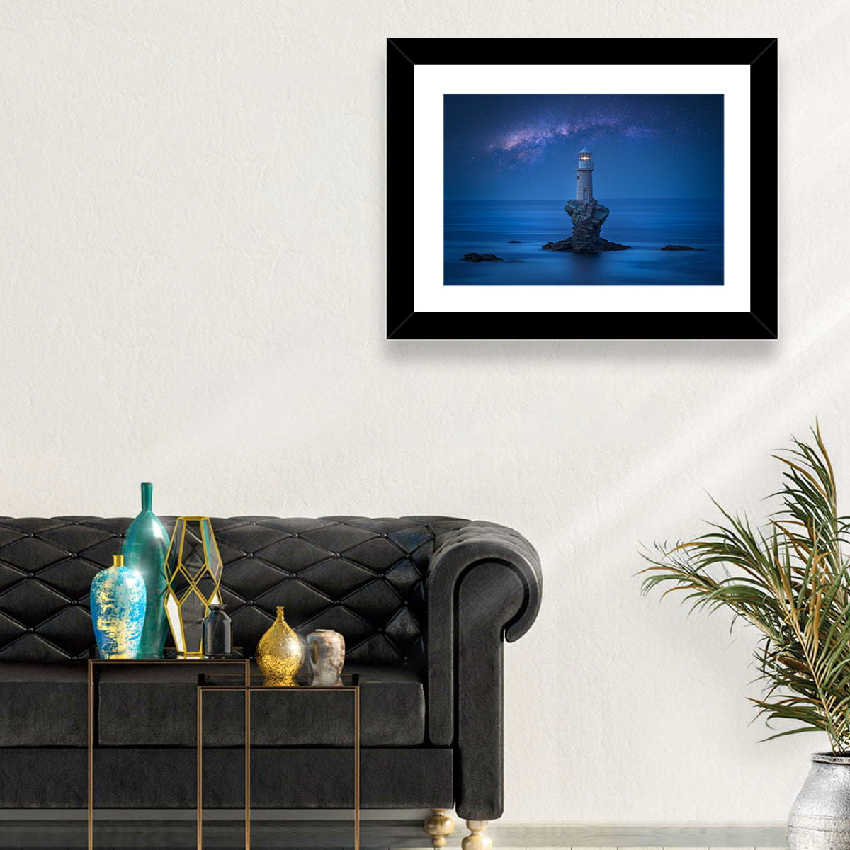 Tourlitis Lighthouse Nightscape Wall Art in a room, landscape
