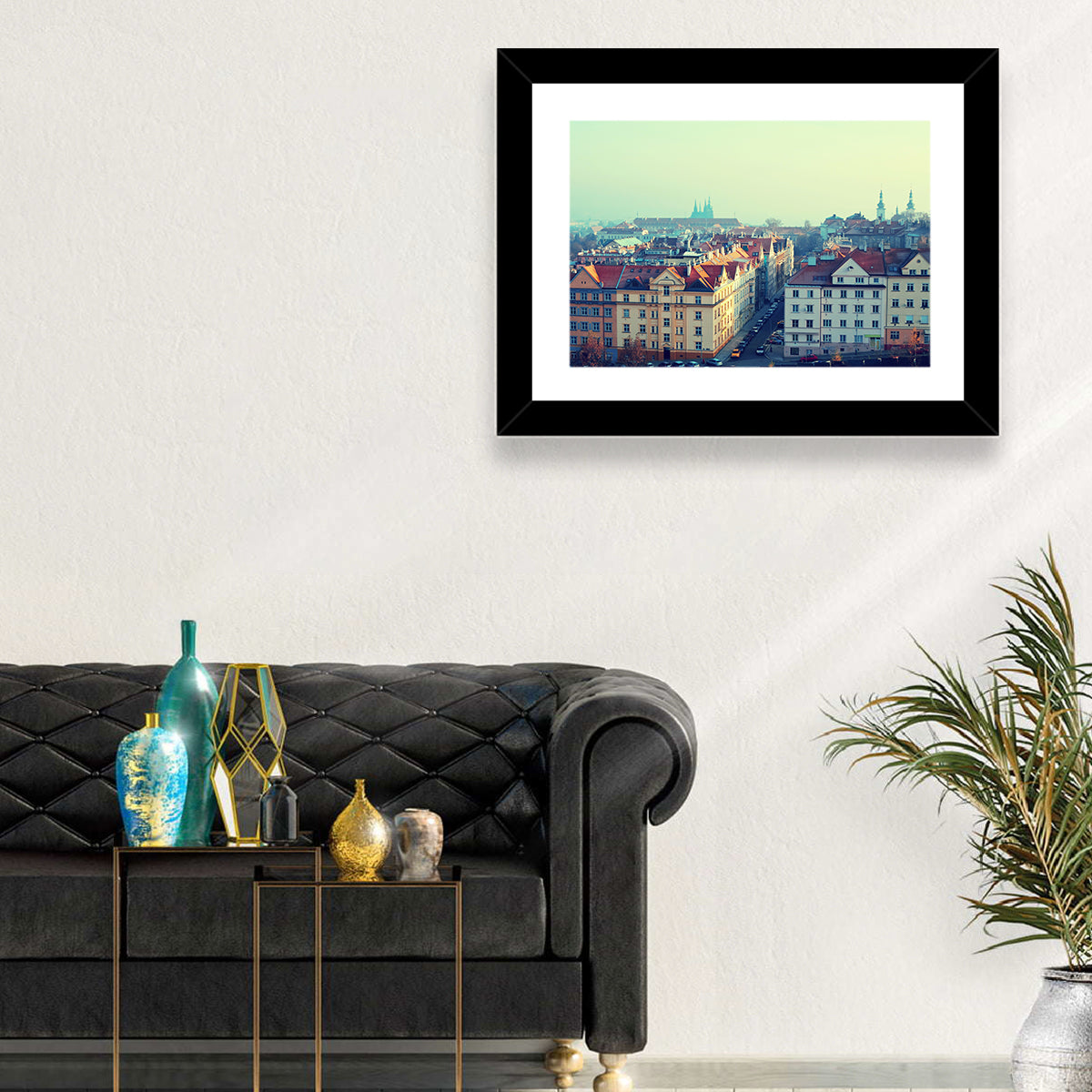 Prague Rooftops with St. Vitus Cathedral Wall Art in a room, landscape