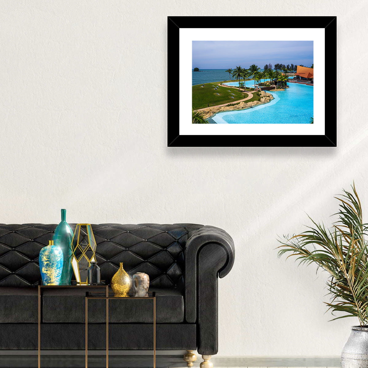 Tiered Resort Pool Horizon Wall Art in a room, landscape