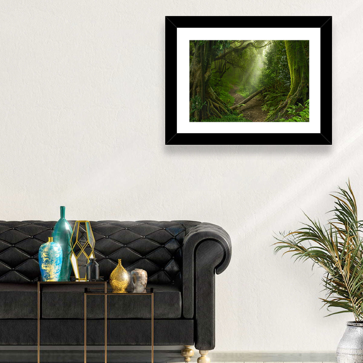 Moss-covered Rainforest Path Wall Art in a room, landscape