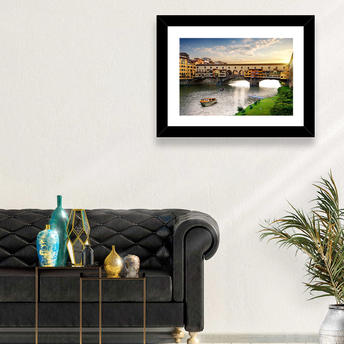 Ponte Vecchio at Golden Hour Wall Art in a room, landscape