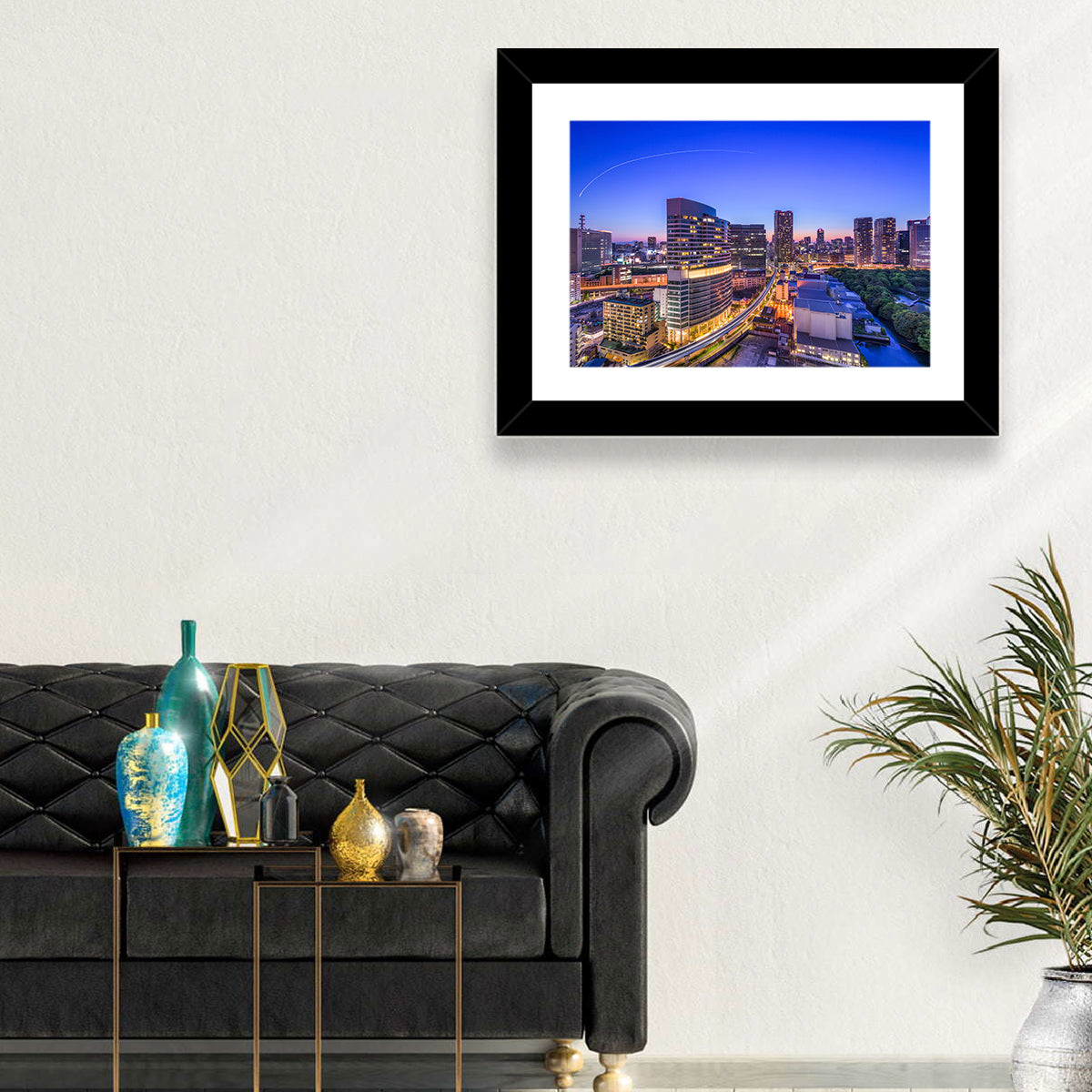 Tokyo Monorail Light Trails at Twilight Wall Art in a room, landscape