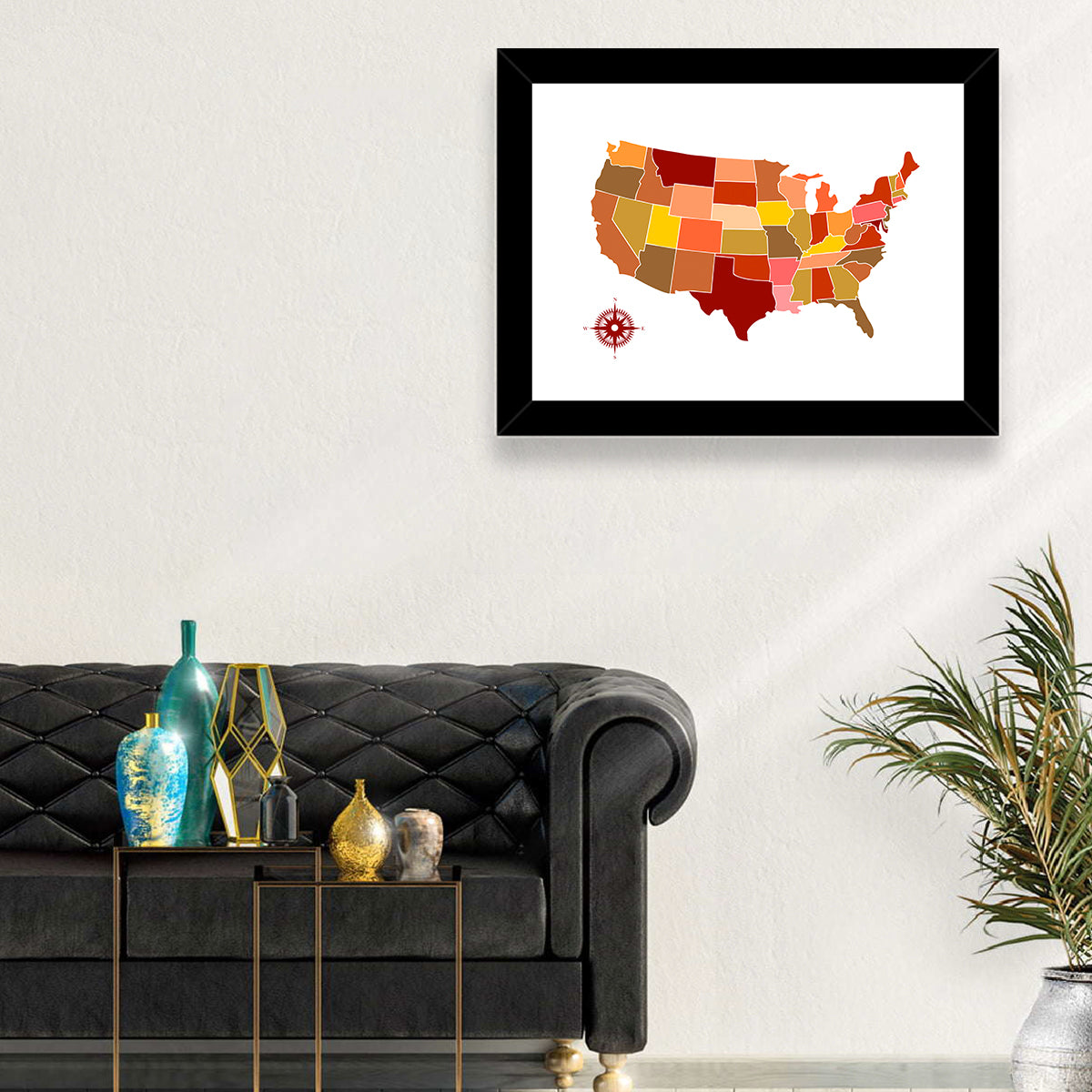 Stylized United States Map Wall Art in a room, landscape