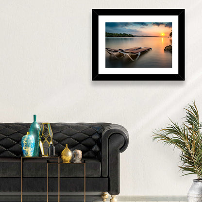 Sunset Over Coastal Lounge Chairs Wall Art