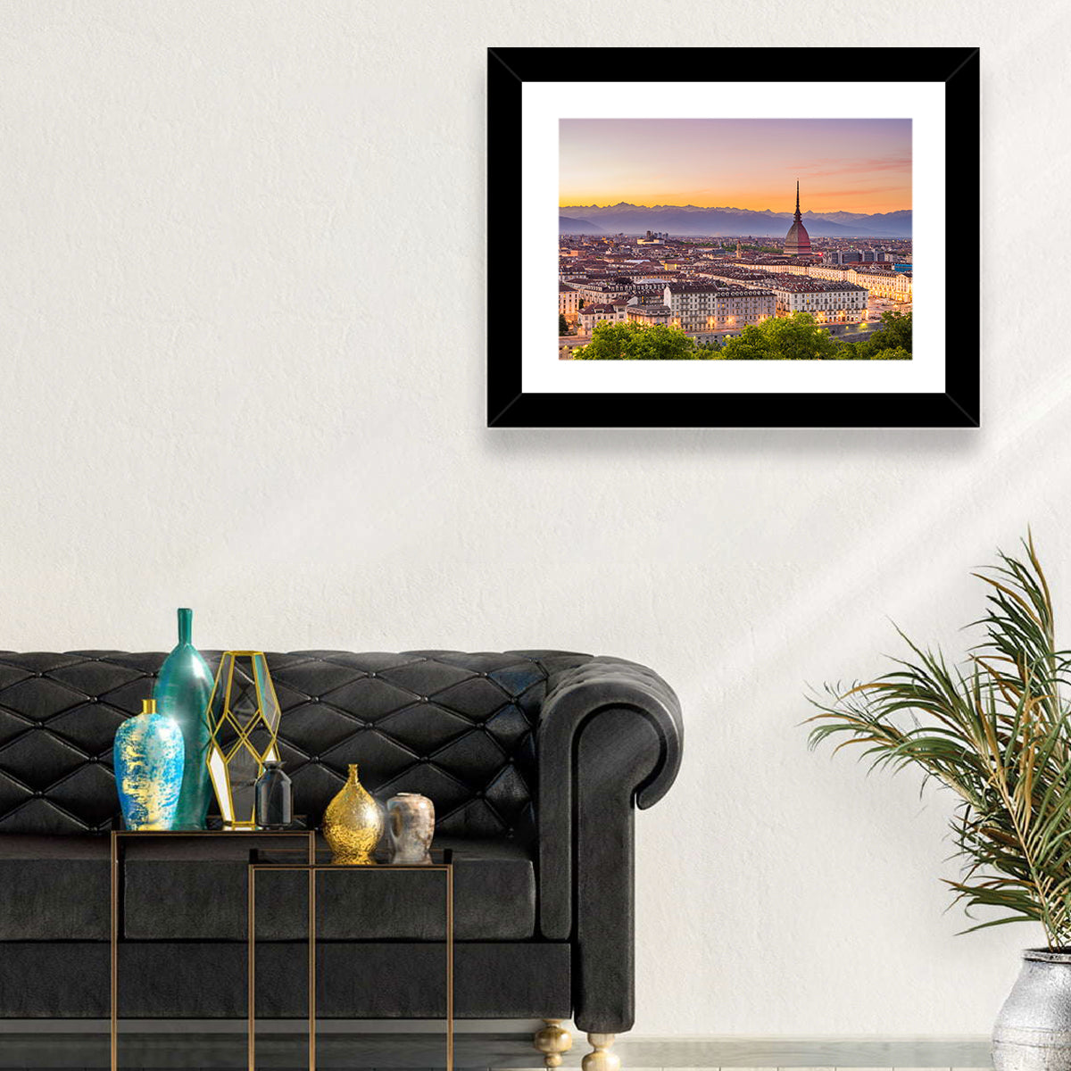 Turin Skyline at Golden Dusk Wall Art in a room, landscape