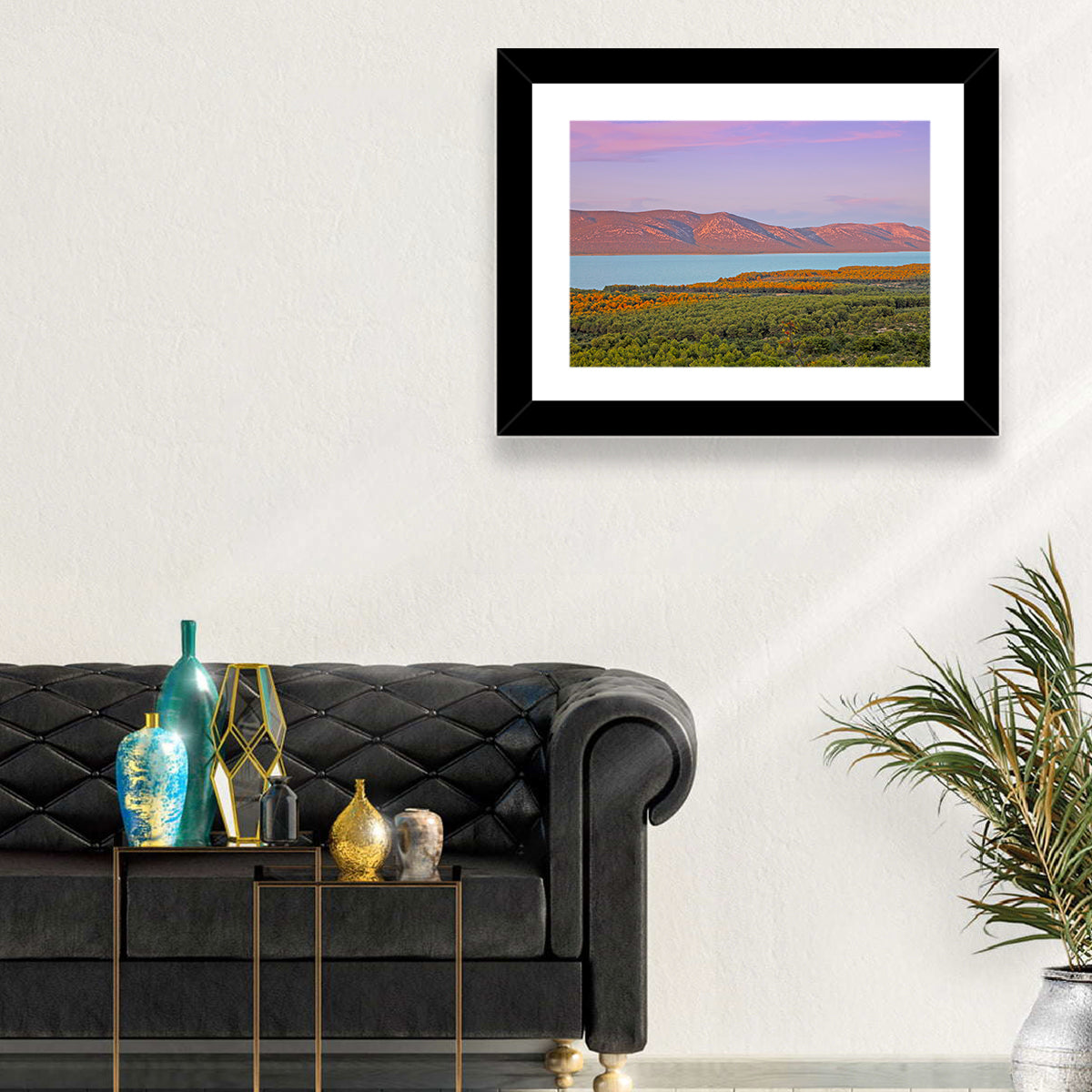 Lake Vrana Golden Hour Wall Art in a room, landscape