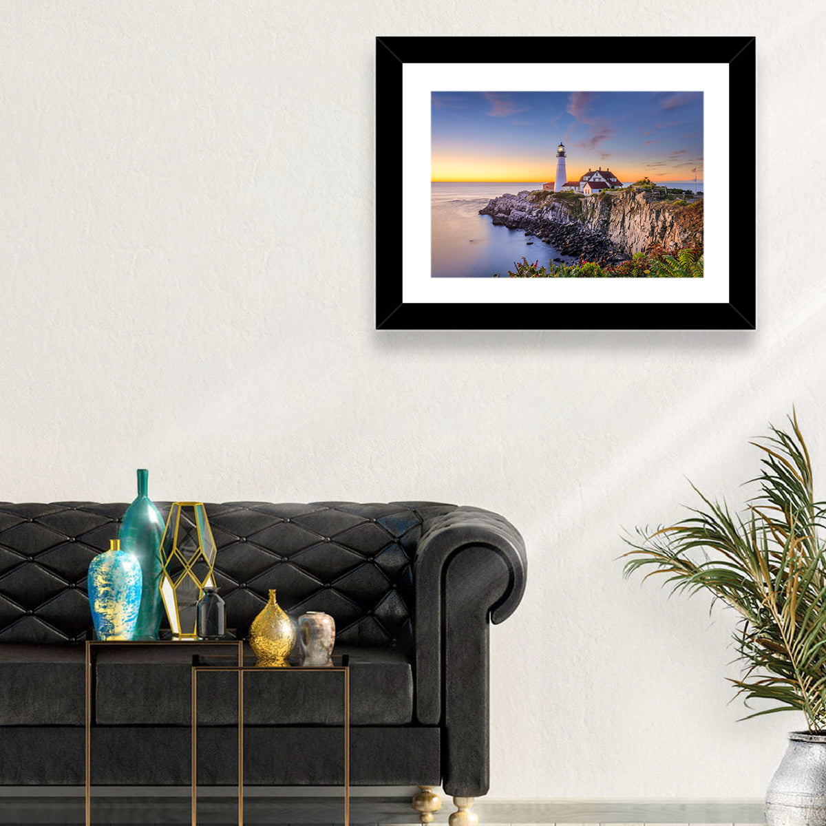 Portland Head Light at Dusk Wall Art in a room, landscape