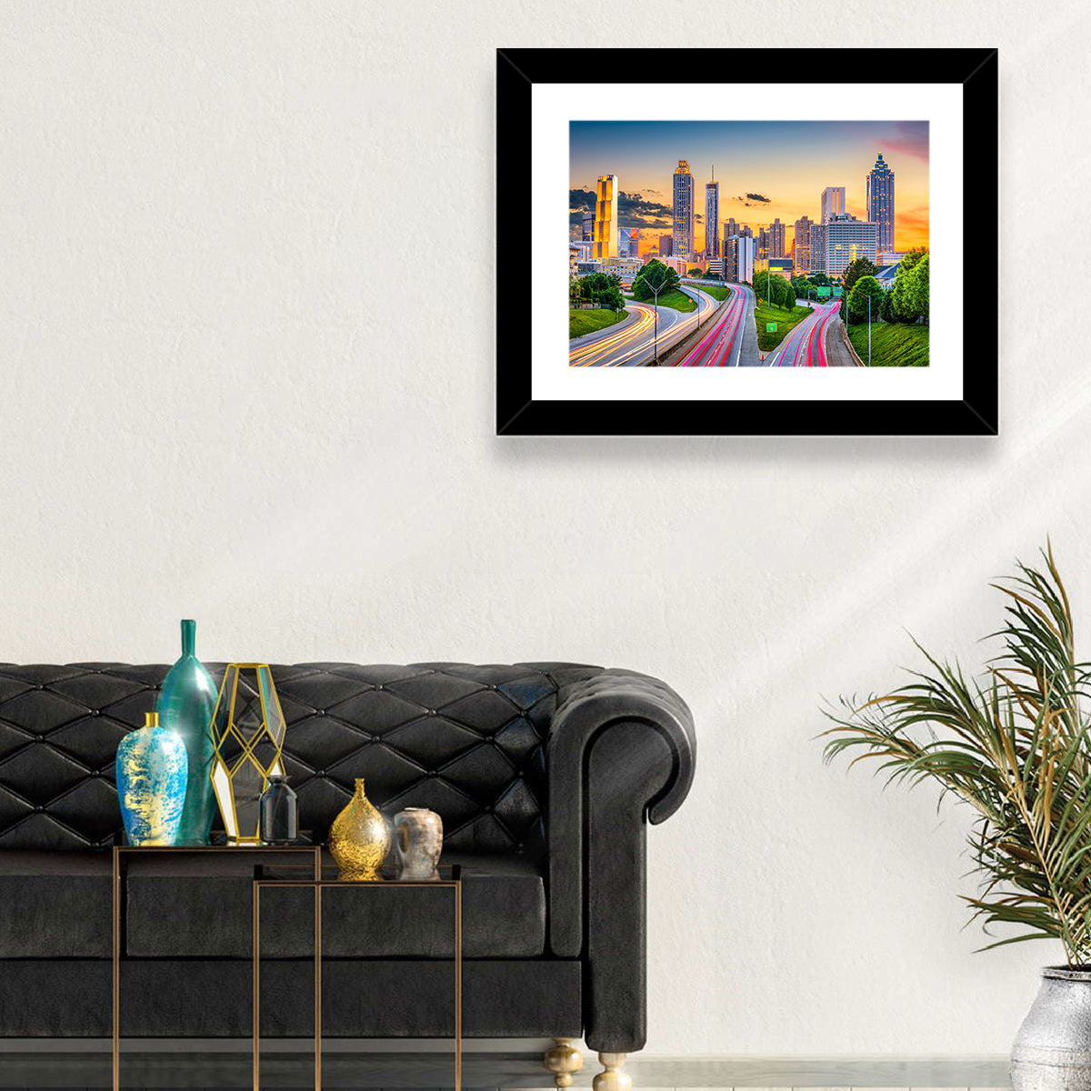 Atlanta Skyline at Dusk Wall Art in a room, landscape