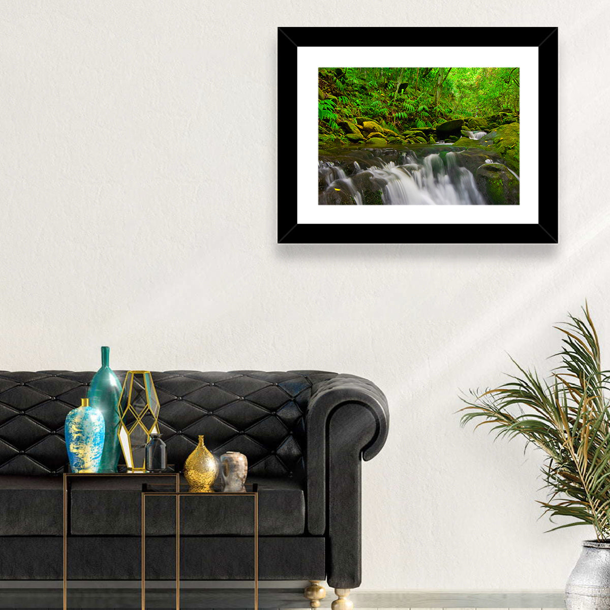 Emerald Jungle Stream Wall Art in a room, landscape