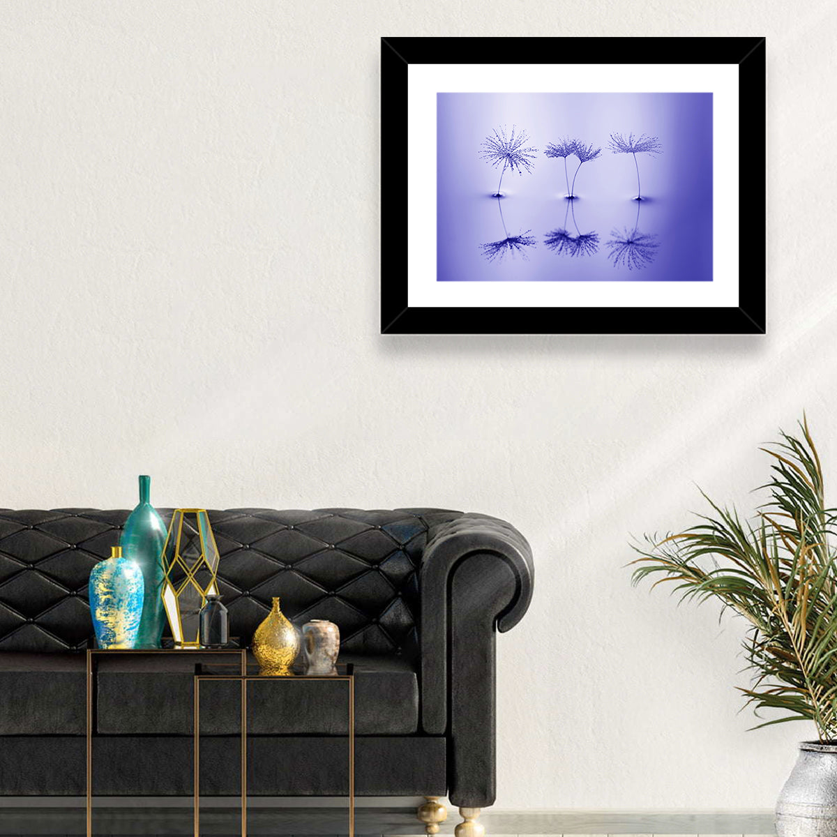 Blue Dandelion Seeds with Reflections Wall Art