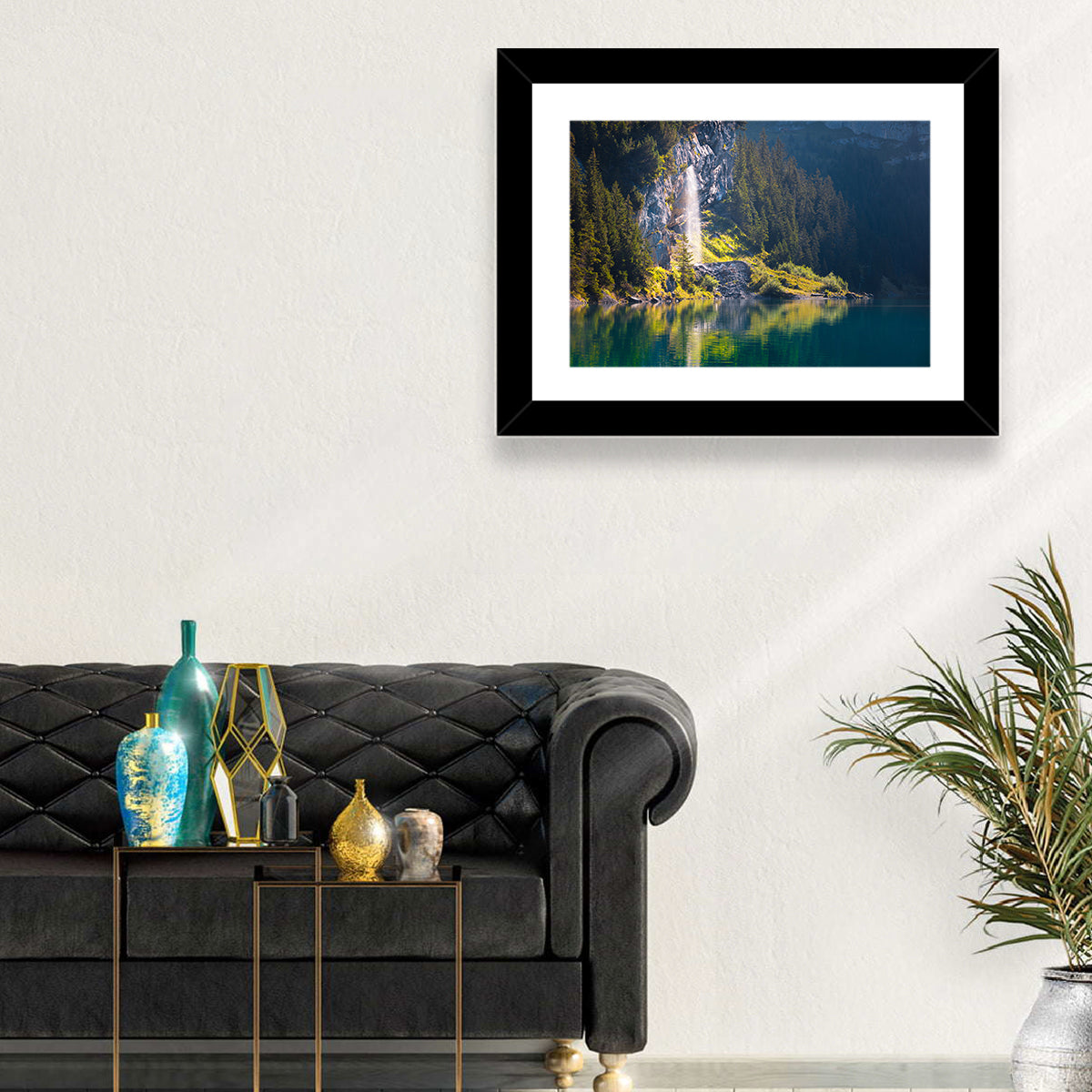 Lake Oeschinen Waterfall Reflection Wall Art