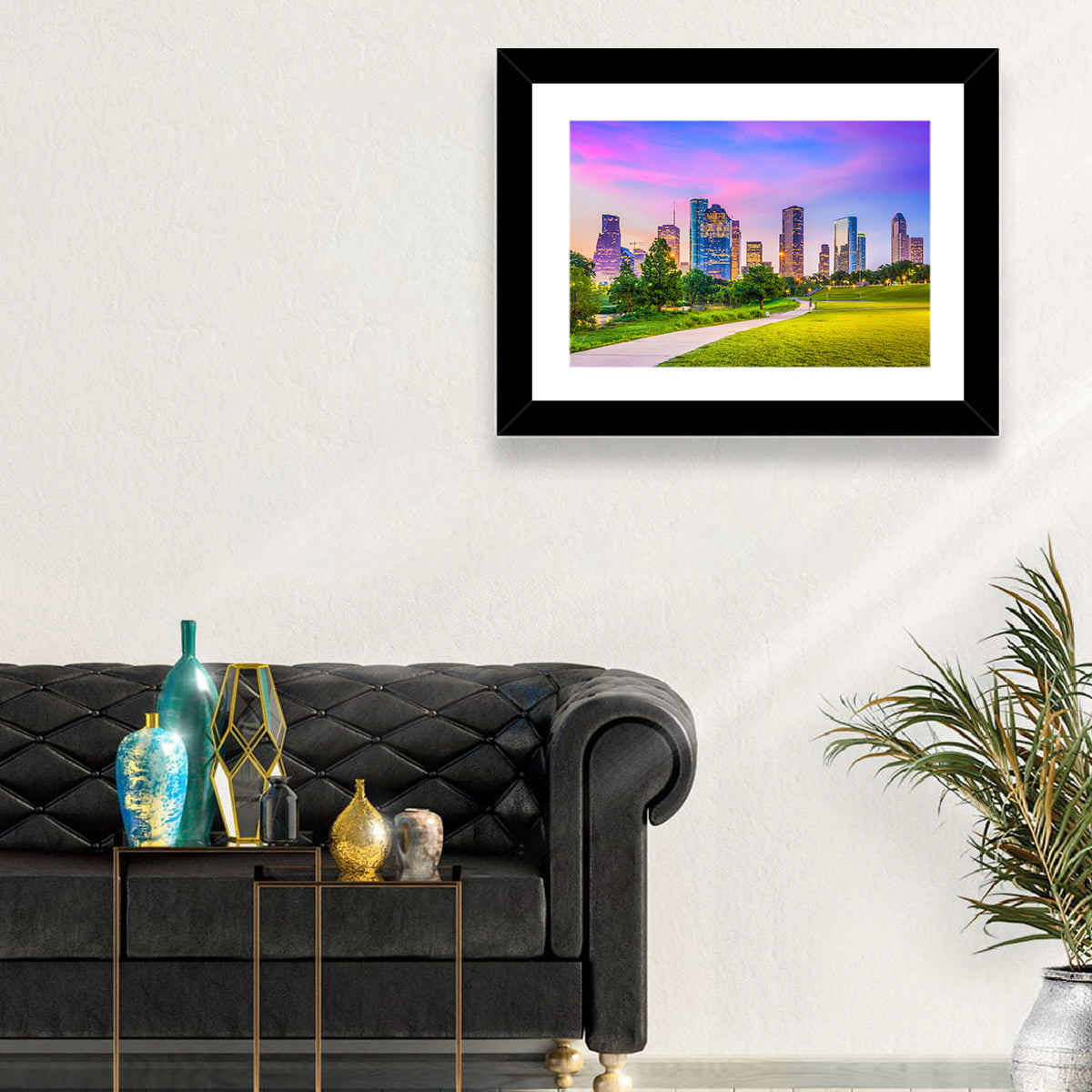 Houston Skyline at Dusk Wall Art in a room, landscape