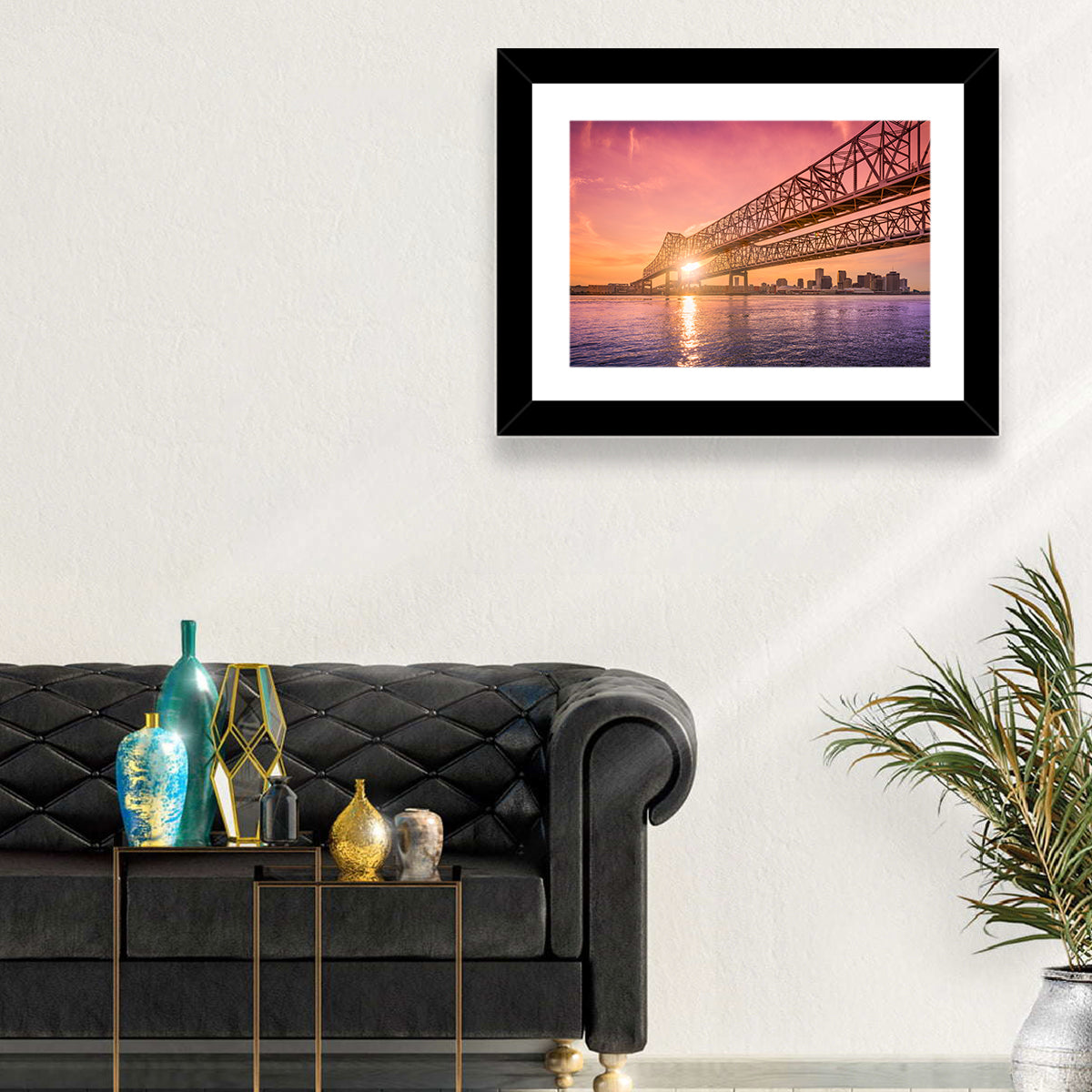 Crescent City Connection at Sunset Wall Art in a room, landscape
