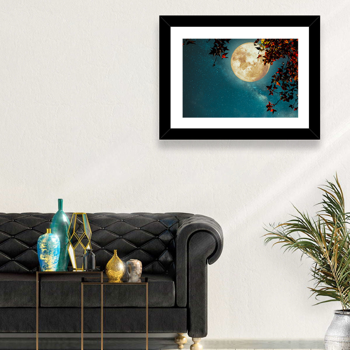 Autumn Moon with Milky Way Wall Art in a room, landscape