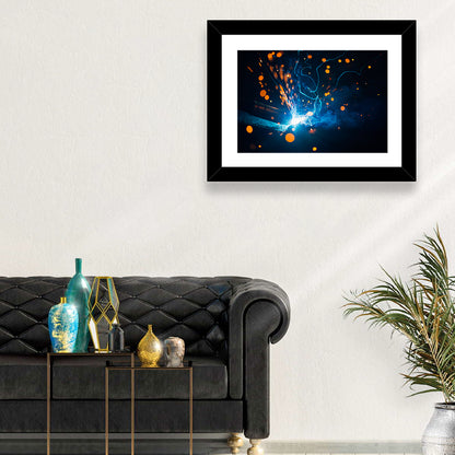Bright Blue Welding Sparks Wall Art