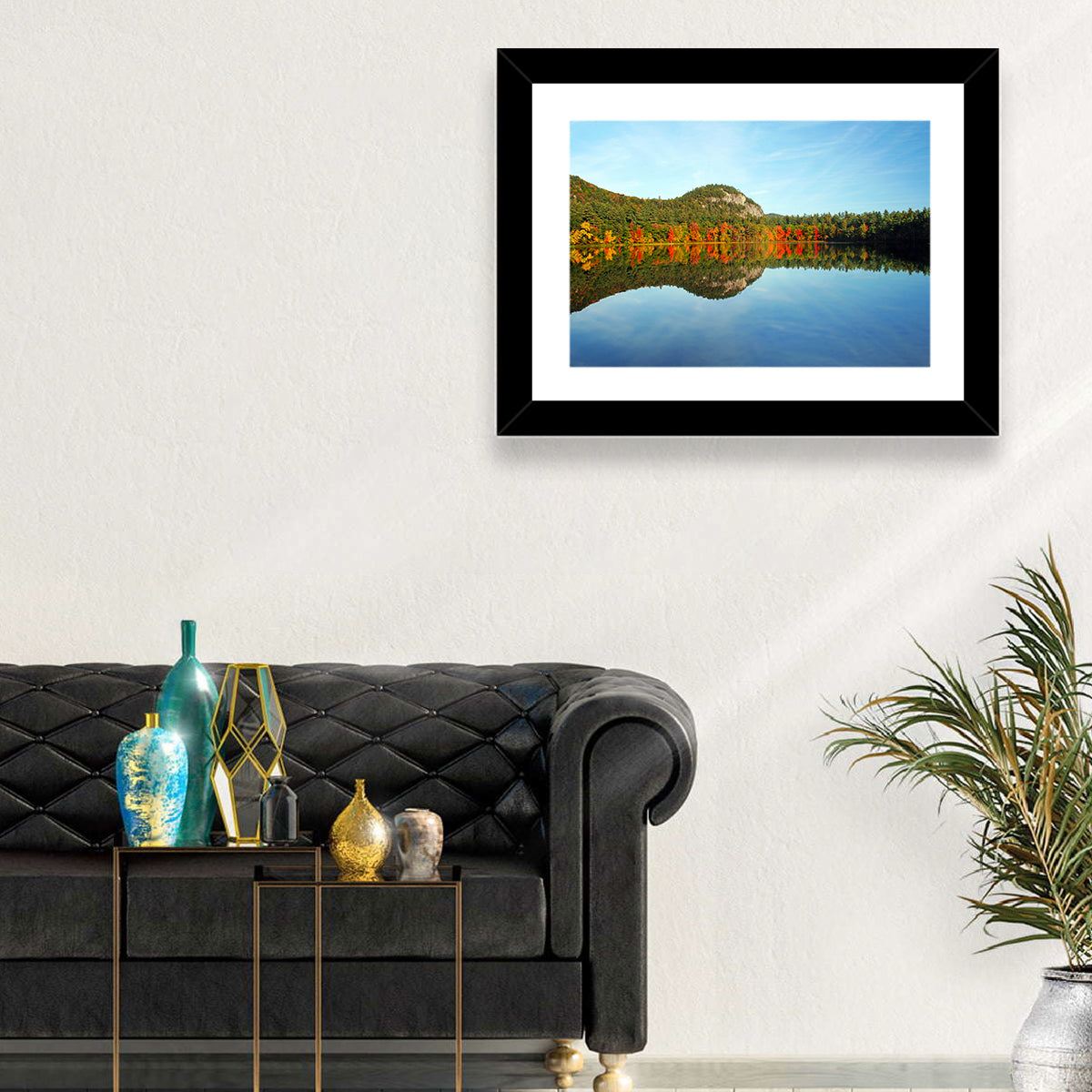 Echo Lake Autumn Reflection Wall Art in a room, landscape