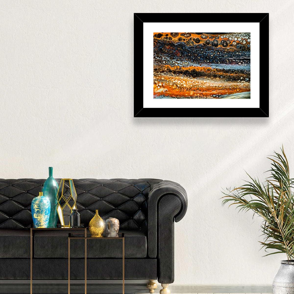 Cosmic River Strata Abstract Pour Wall Art in a room, landscape