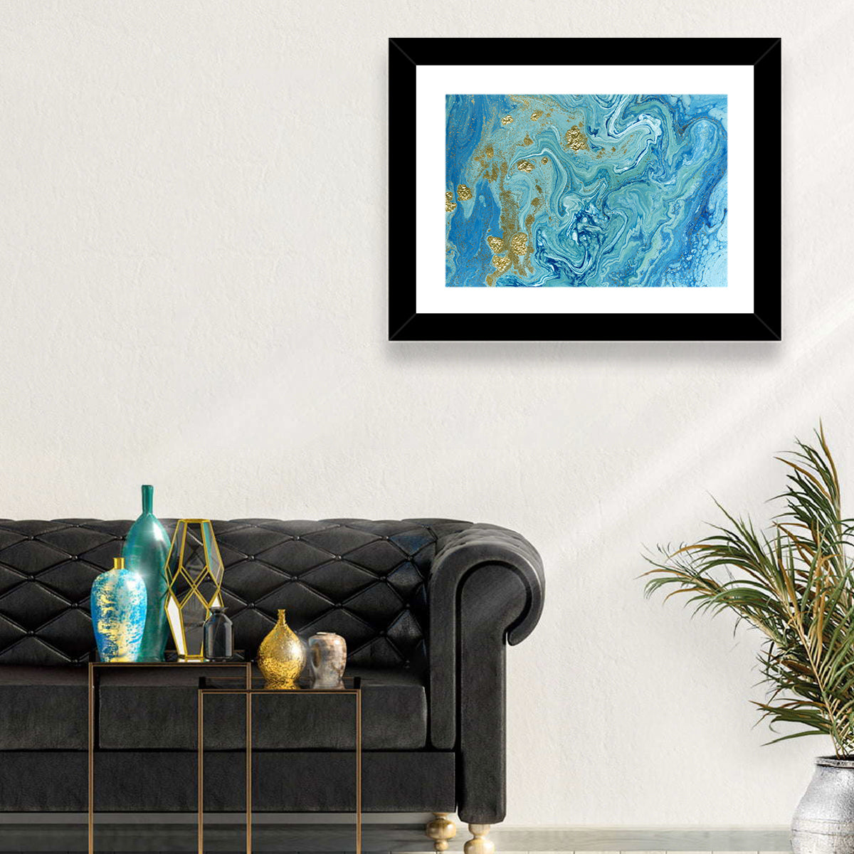 Blue Marble Streams Wall Art in a room, landscape