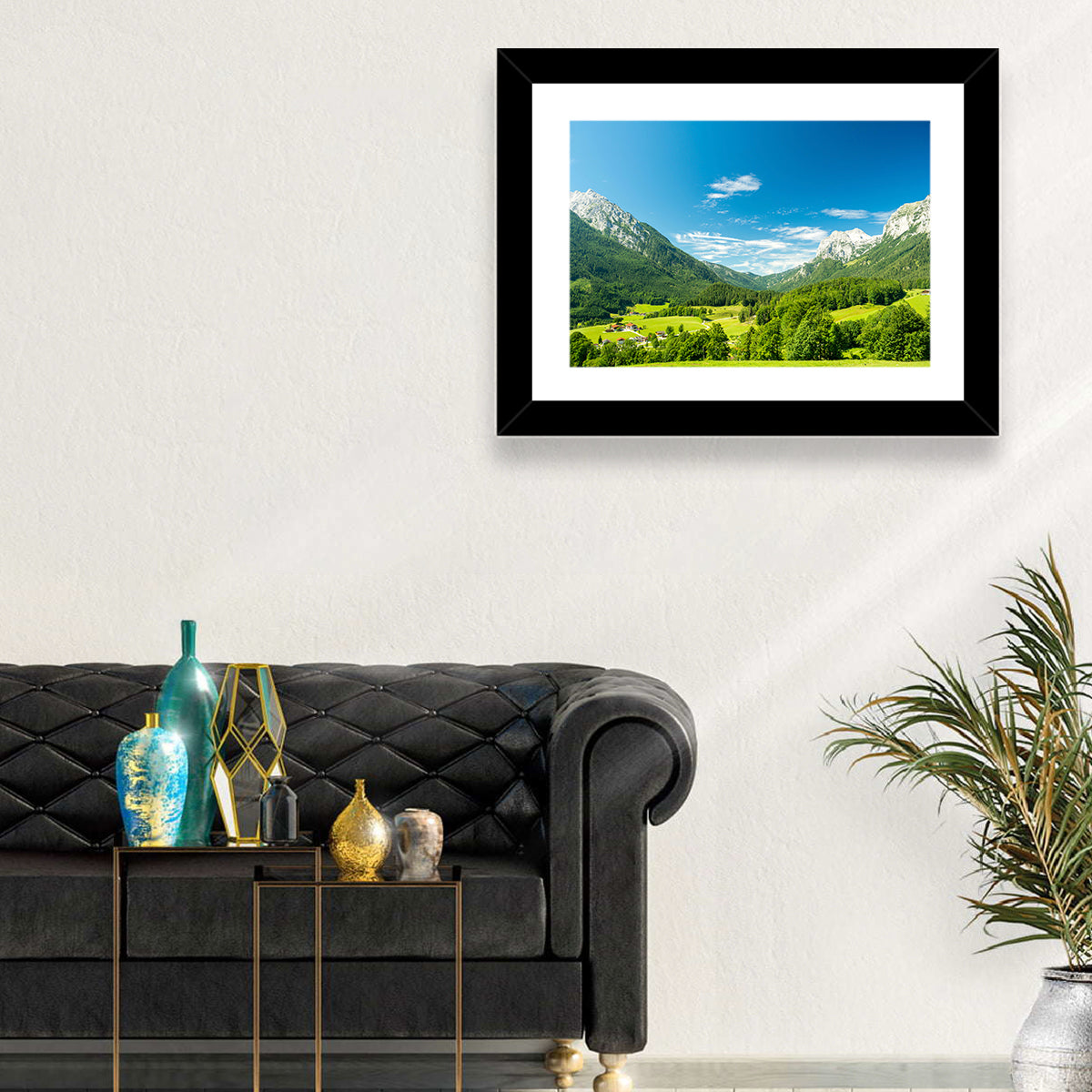 Bavarian Alpine Valley Wall Art in a room, landscape