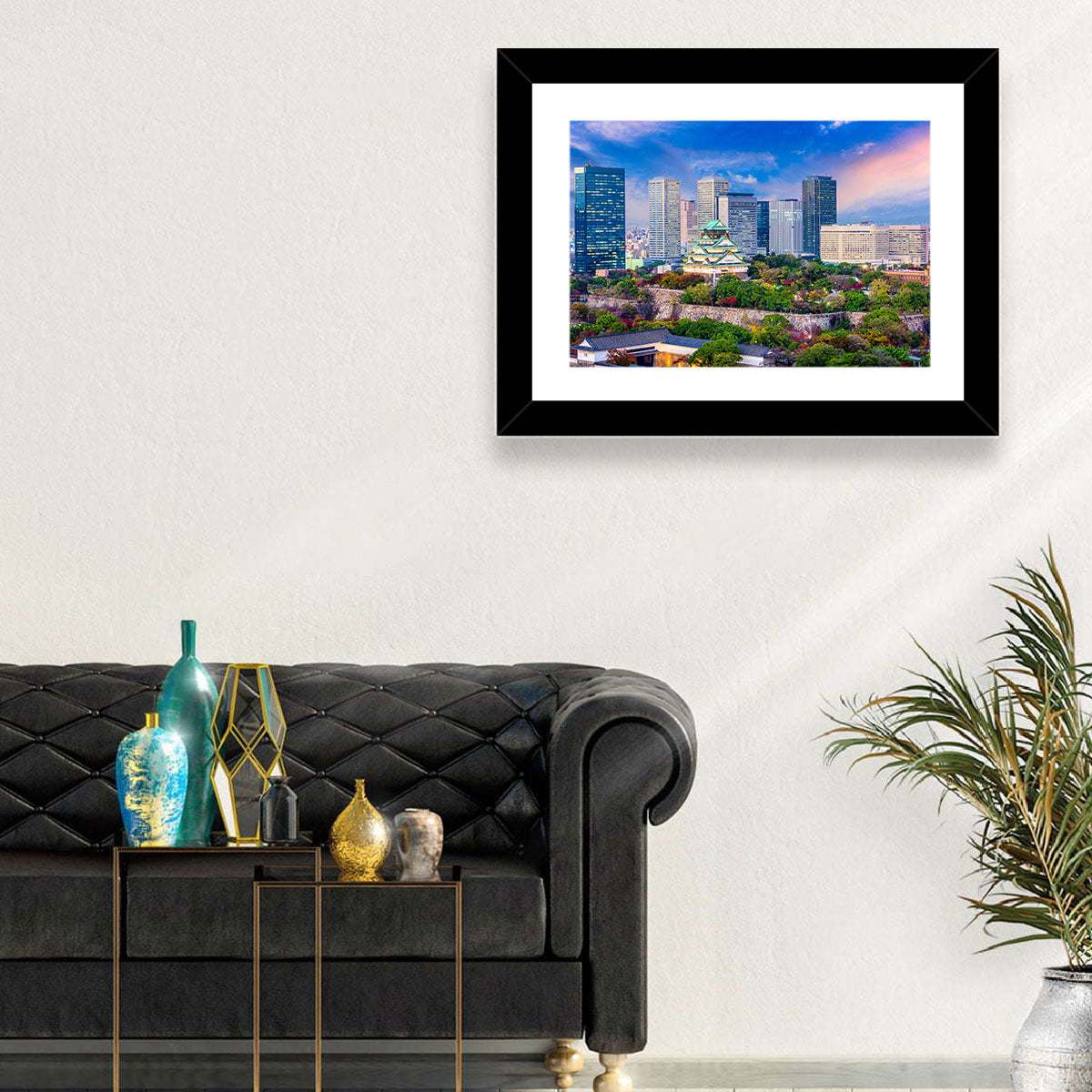 Osaka Castle Skyline at Dusk Wall Art in a room, landscape