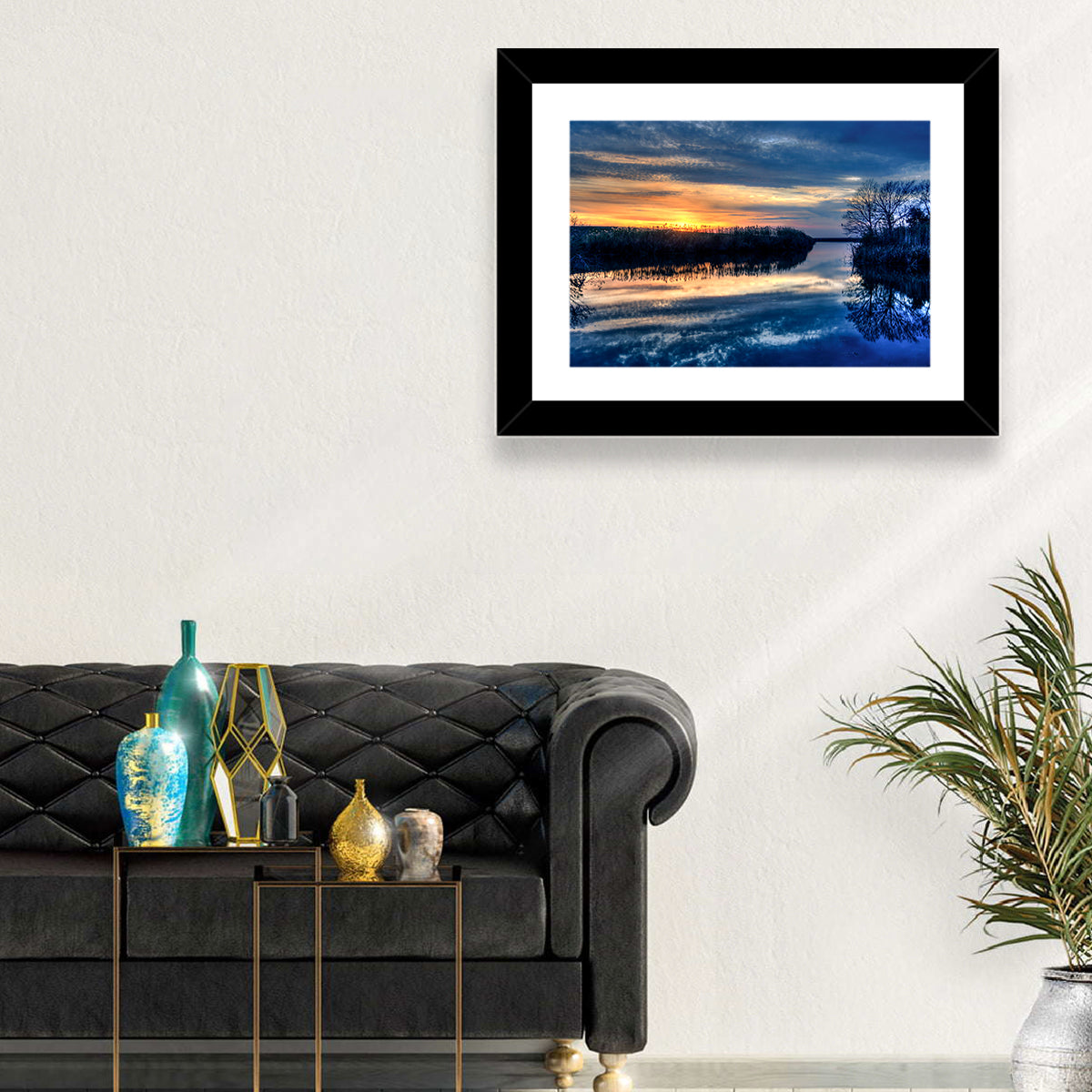 Louisiana Bayou Sunset Wall Art in a room, landscape