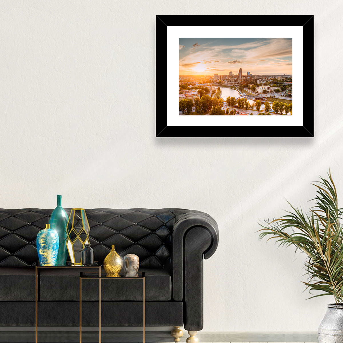 Vilnius Skyline at Golden Hour Wall Art in a room, landscape
