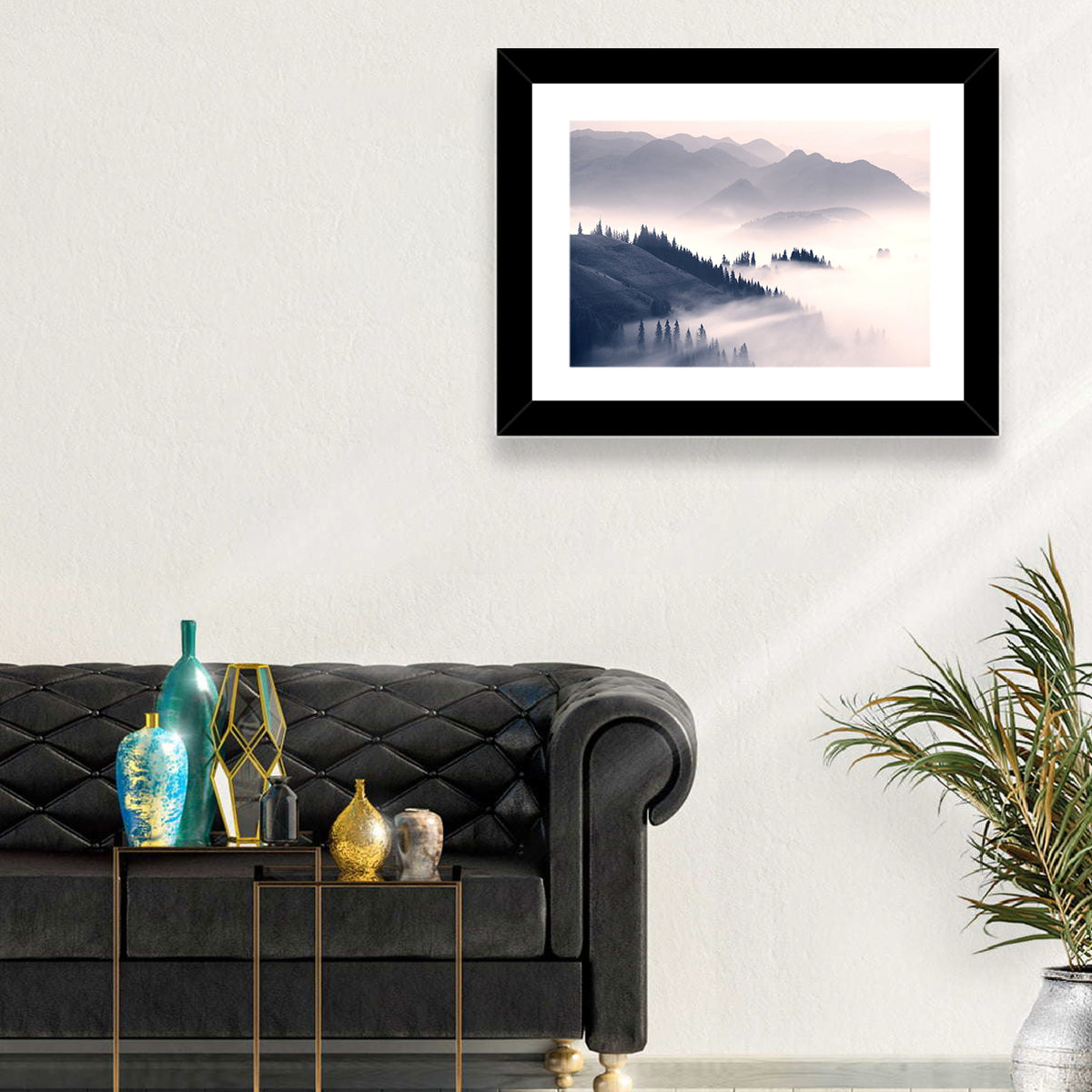 Carpathian Morning Mist Wall Art in a room, landscape
