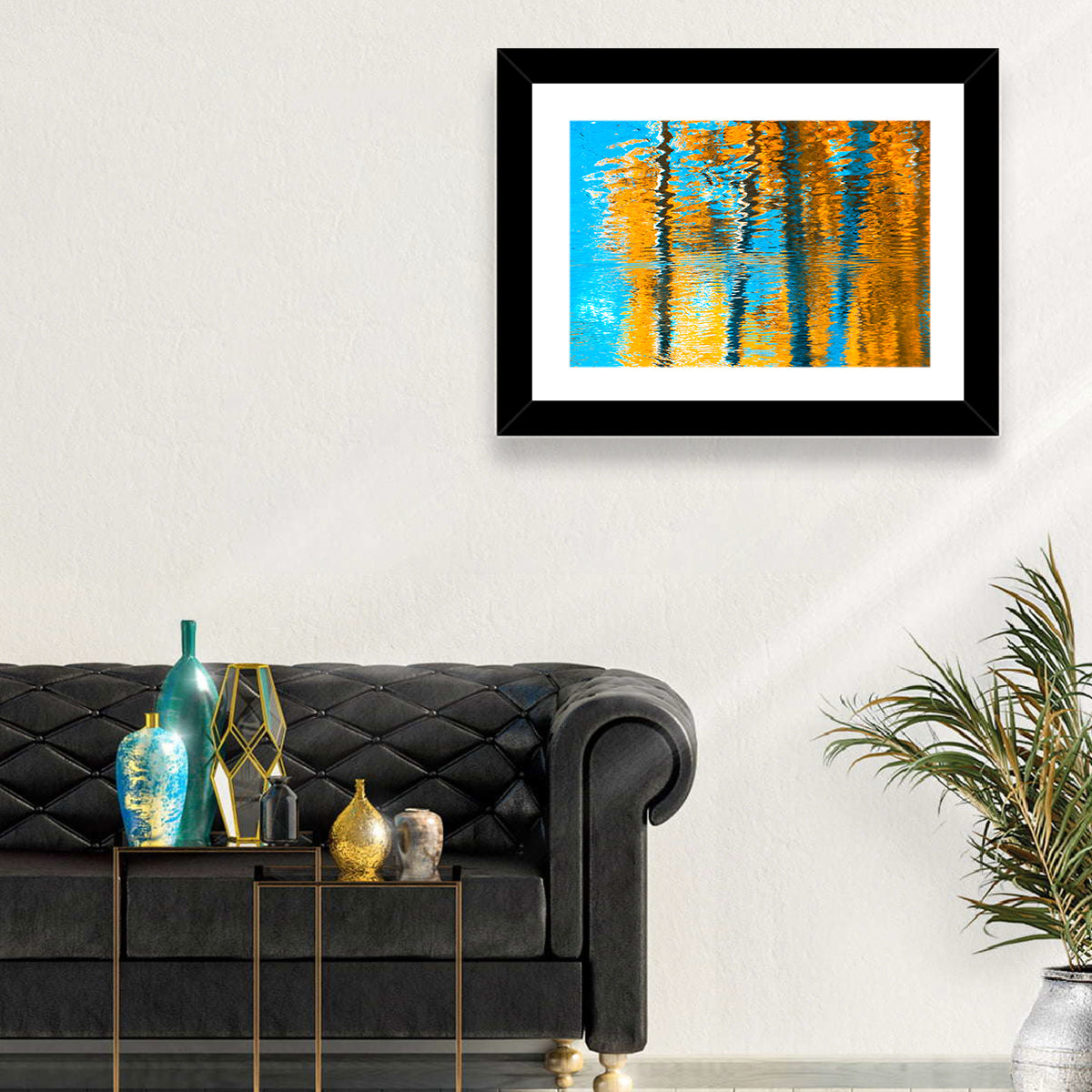 Blue Autumn Reflection Wall Art in a room, landscape