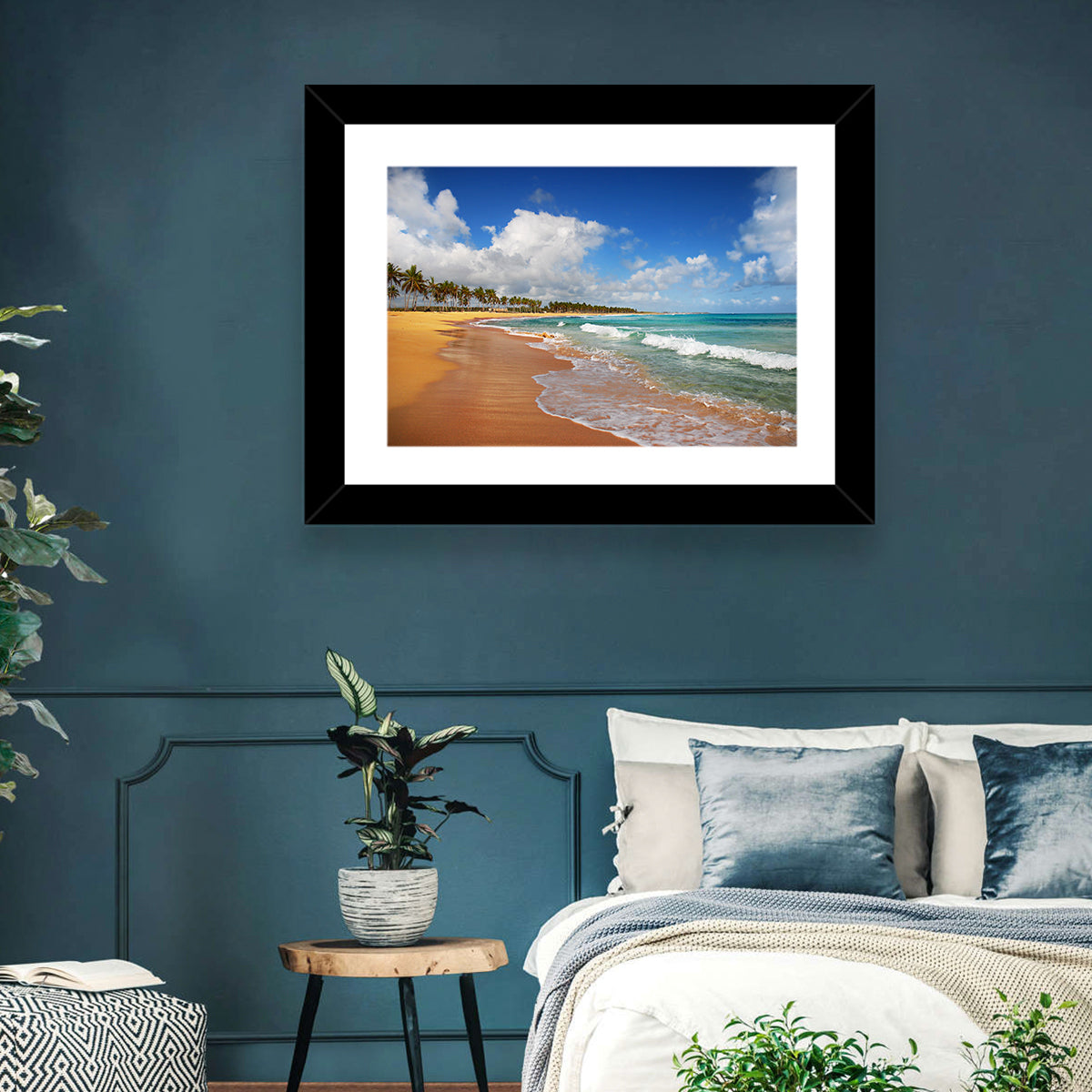 Palm Lined Tropical Coast Wall Art in a room, landscape