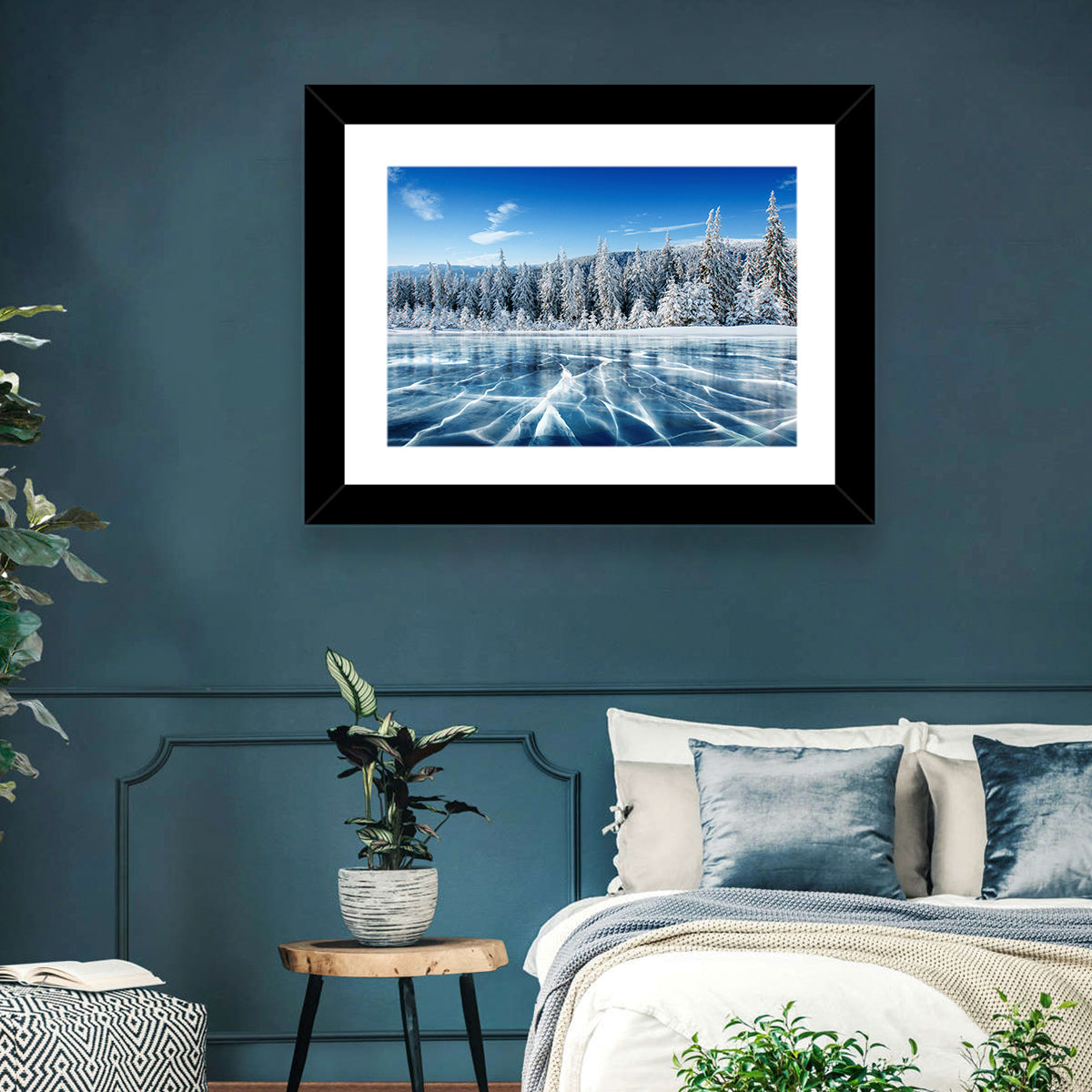 Cracked Ice Lake with Snowy Pines Wall Art