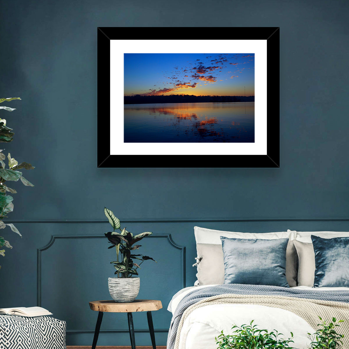 Lake Livingston Sunset Reflection Wall Art in a room, landscape