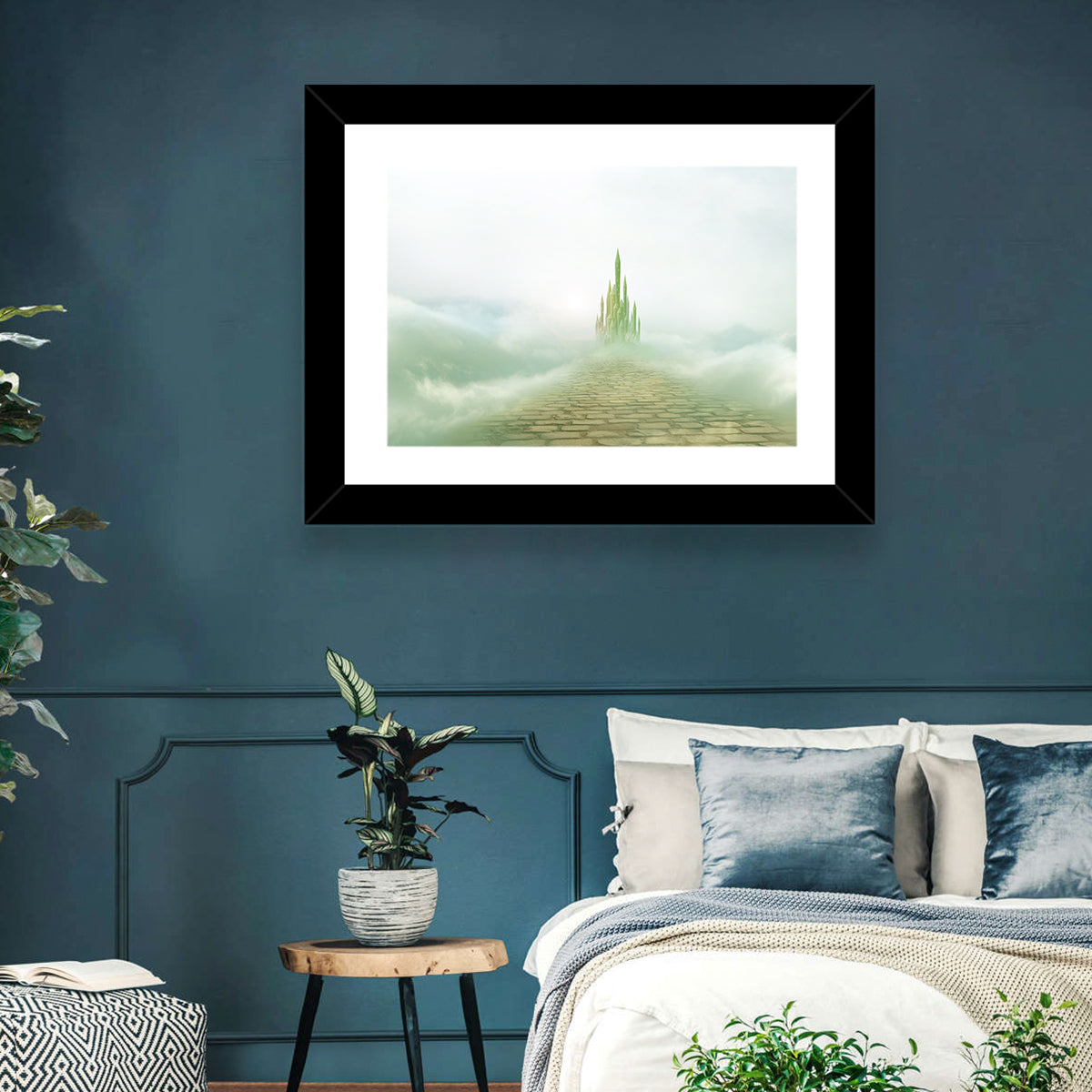 Cobblestone Path to Emerald Castle Wall Art in a room, landscape