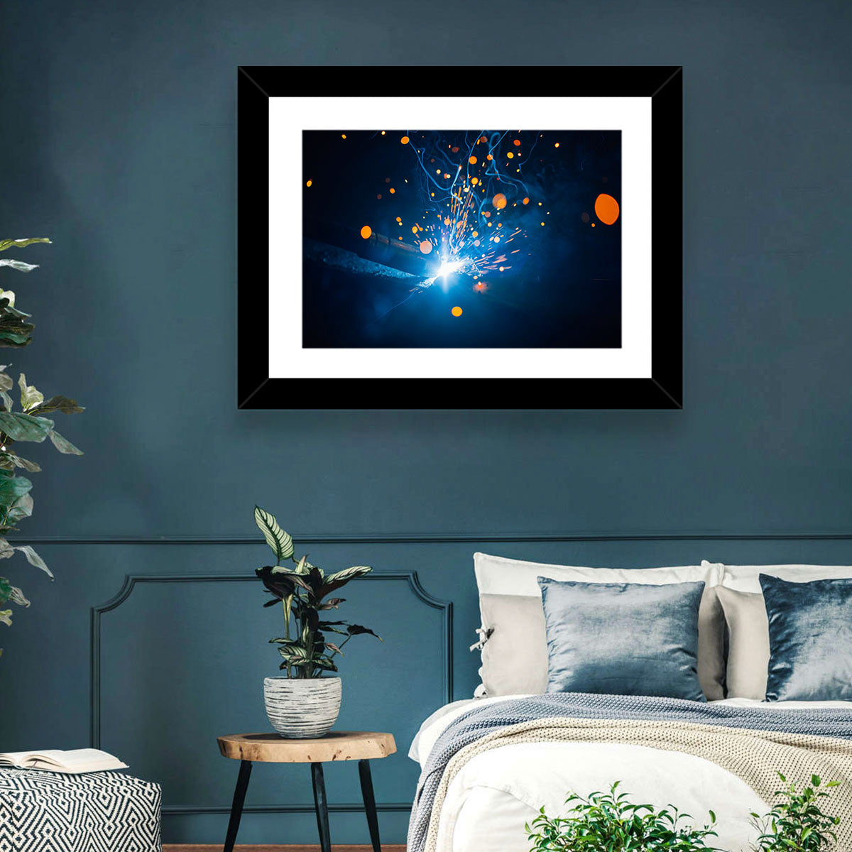 Welding Sparks Close-up Wall Art in a room, landscape