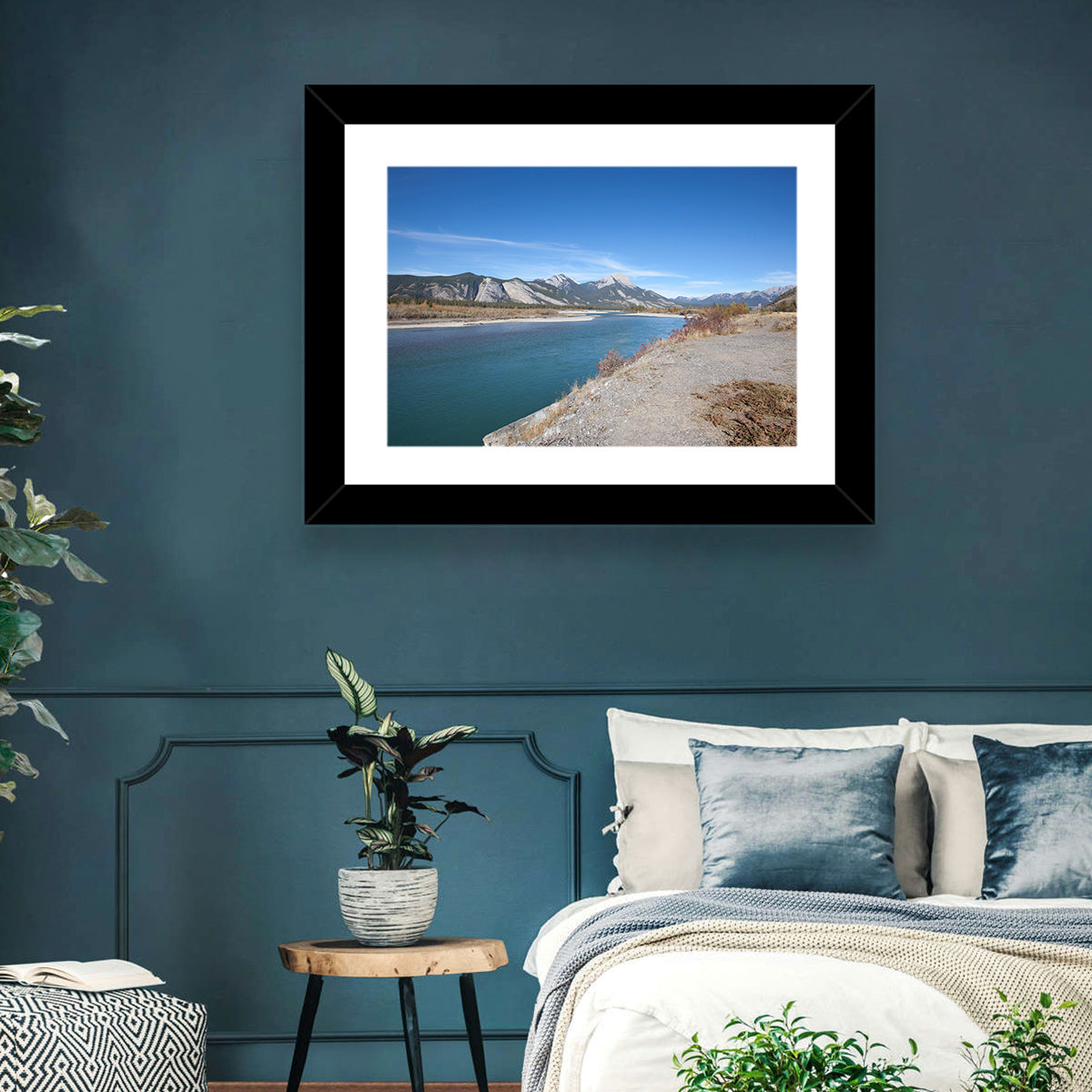 Mount Aeolus Over Athabasca Riverbank Wall Art in a room, landscape