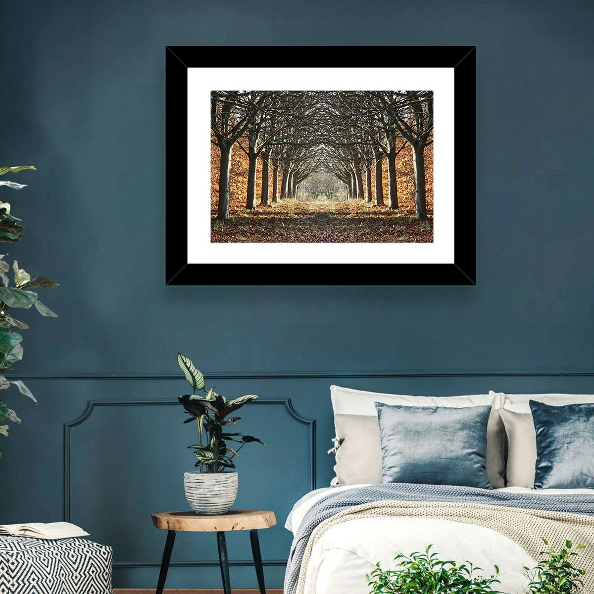 Danish Autumn Tree-lined Path Wall Art in a room, landscape