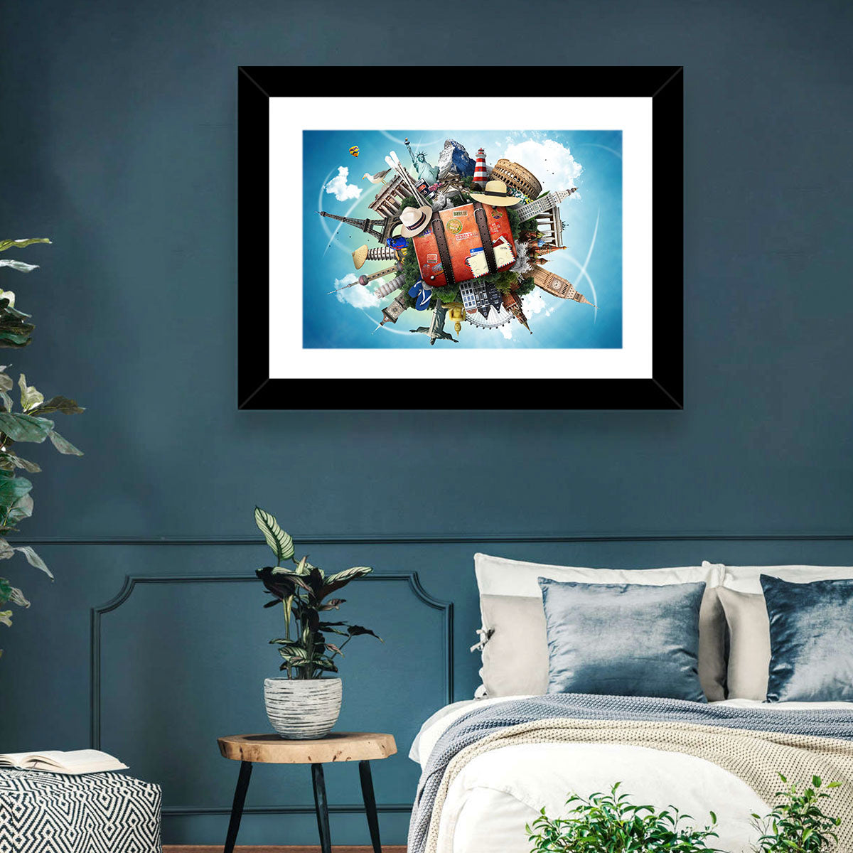 Suitcase and World Landmarks Montage Wall Art