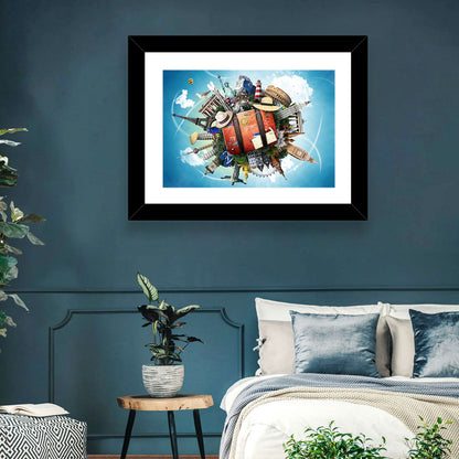 Suitcase and World Landmarks Montage Wall Art
