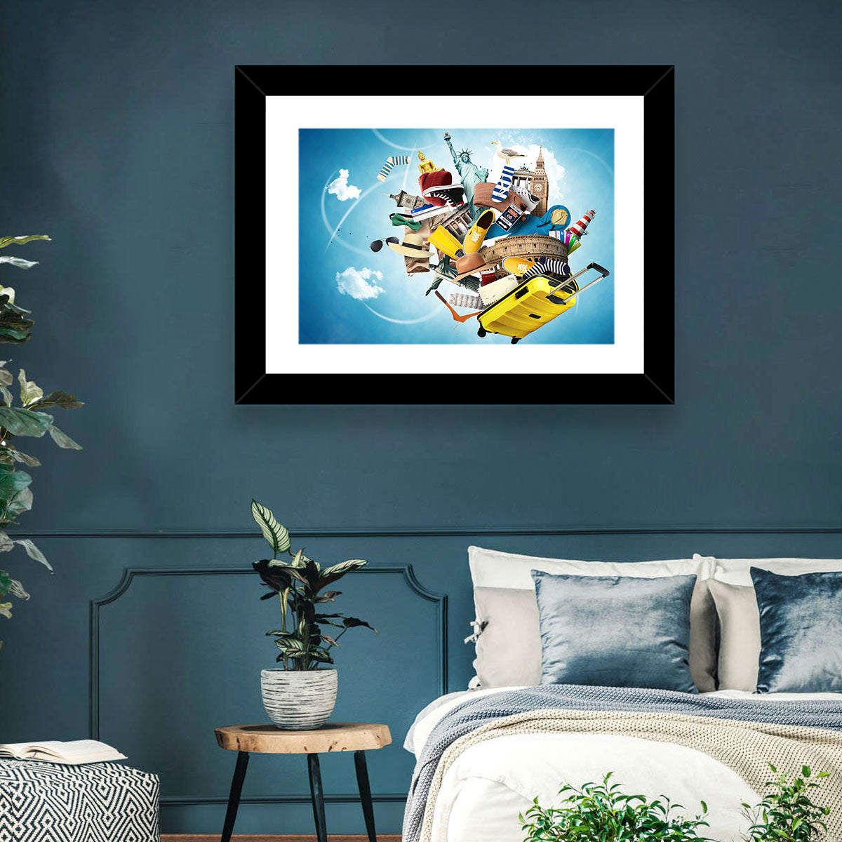 Floating Landmarks with Yellow Suitcase Wall Art