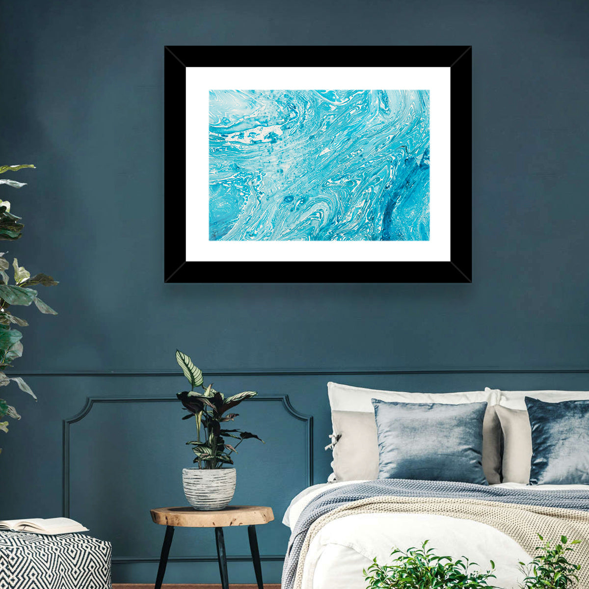 Cerulean Marbled Waves Wall Art