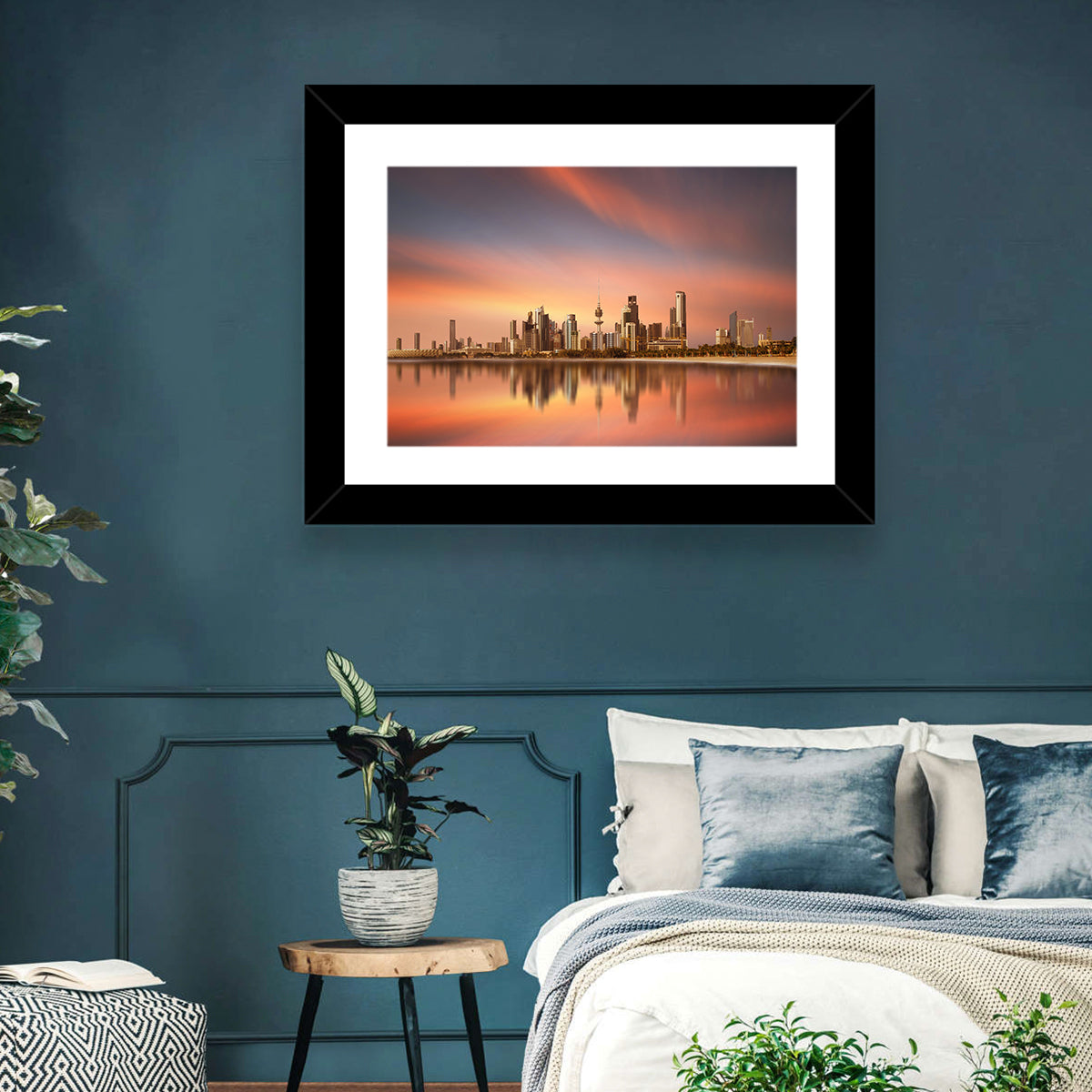 Kuwait City Skyline at Sunset Wall Art in a room, landscape