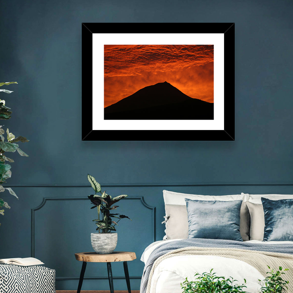 Pico Island Volcano Silhouette at Sunset Wall Art in a room, landscape