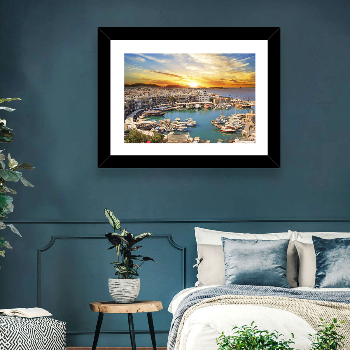 Kyrenia Harbour at Sunset Wall Art in a room, landscape