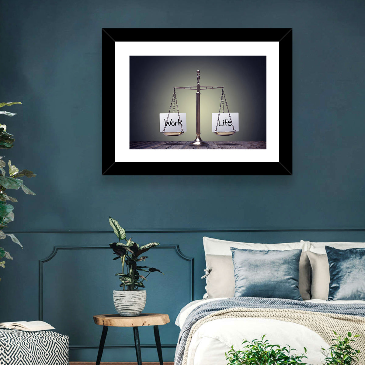 Metallic Scale: Work and Life Wall Art in a room, landscape